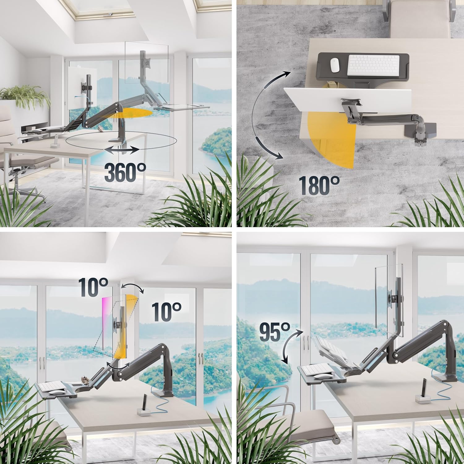 Thumbnail 2 de RICOO Support écran PC TS5411 pour écrans 17 à 32" (43 à 81 cm) avec ressort à gaz, clavier/souris et fixation VESA 75x75