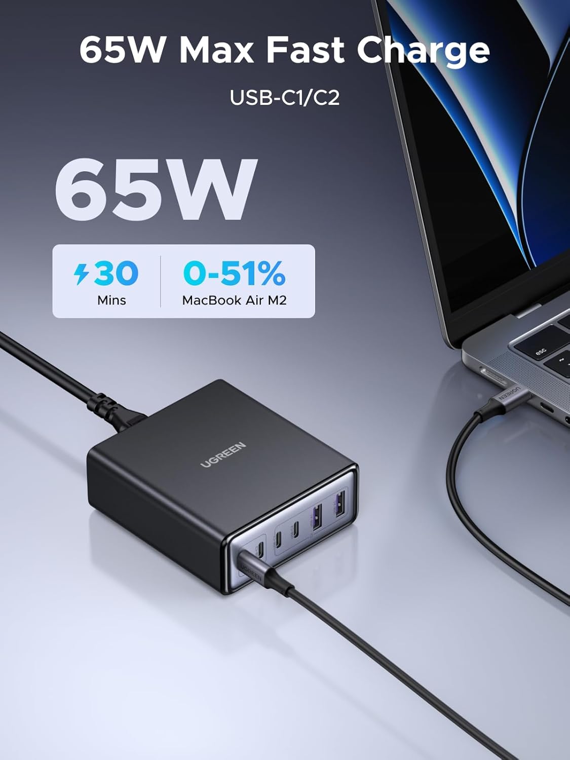 Detalle 2 de UGREEN 100W USB-C Charging Station (6-Port GaN) with 4 USB-C and 2 USB-A