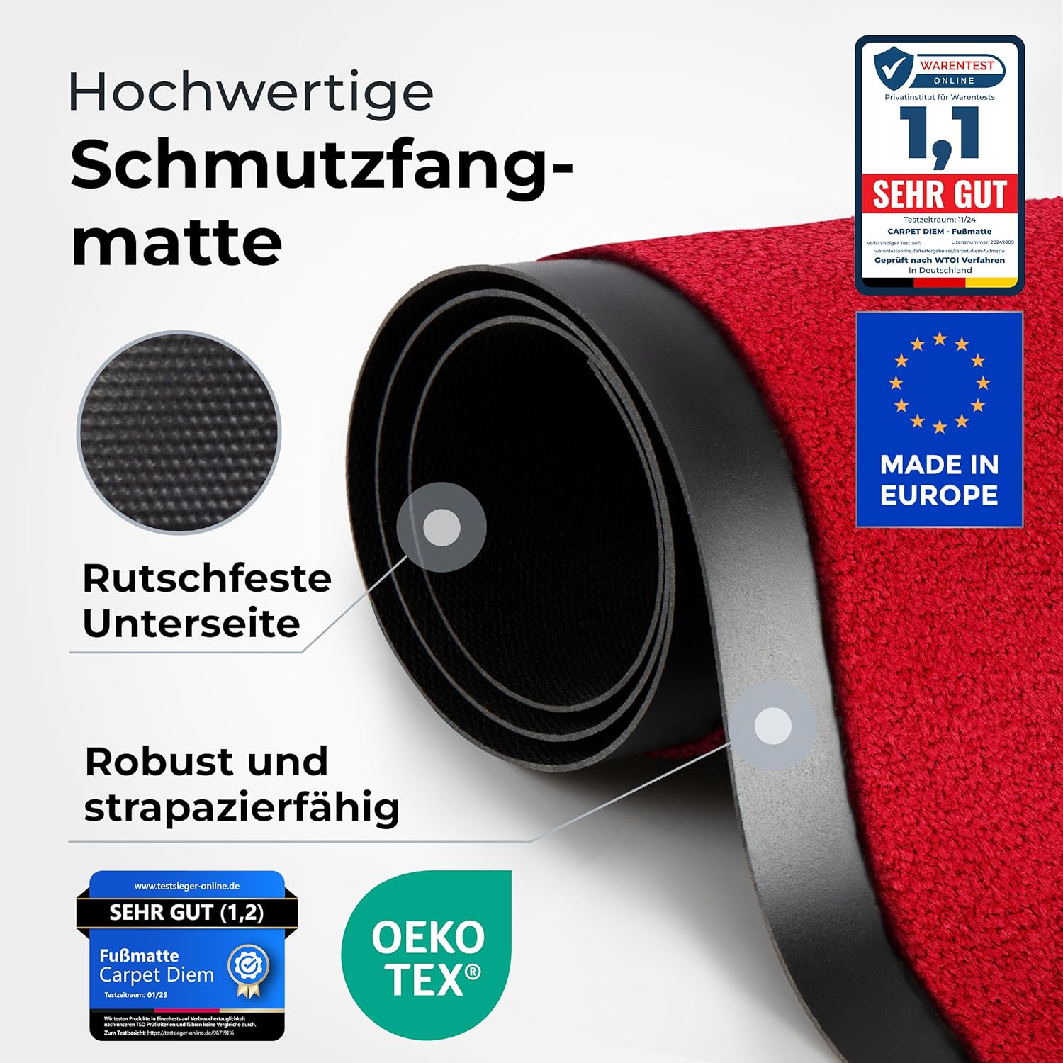 Thumbnail 6 de Carpet Diem Fußmatte „einfach sauber“ – Schmutzfangmatte für drinnen & draußen, rutschfest, 40 x 60 cm (rot)
