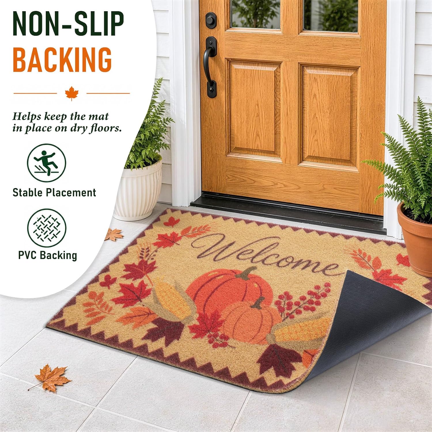 Thumbnail 5 de OLANLY 30" x 17" Front Door Mat, Low-Profile Polyester Pumpkin Design