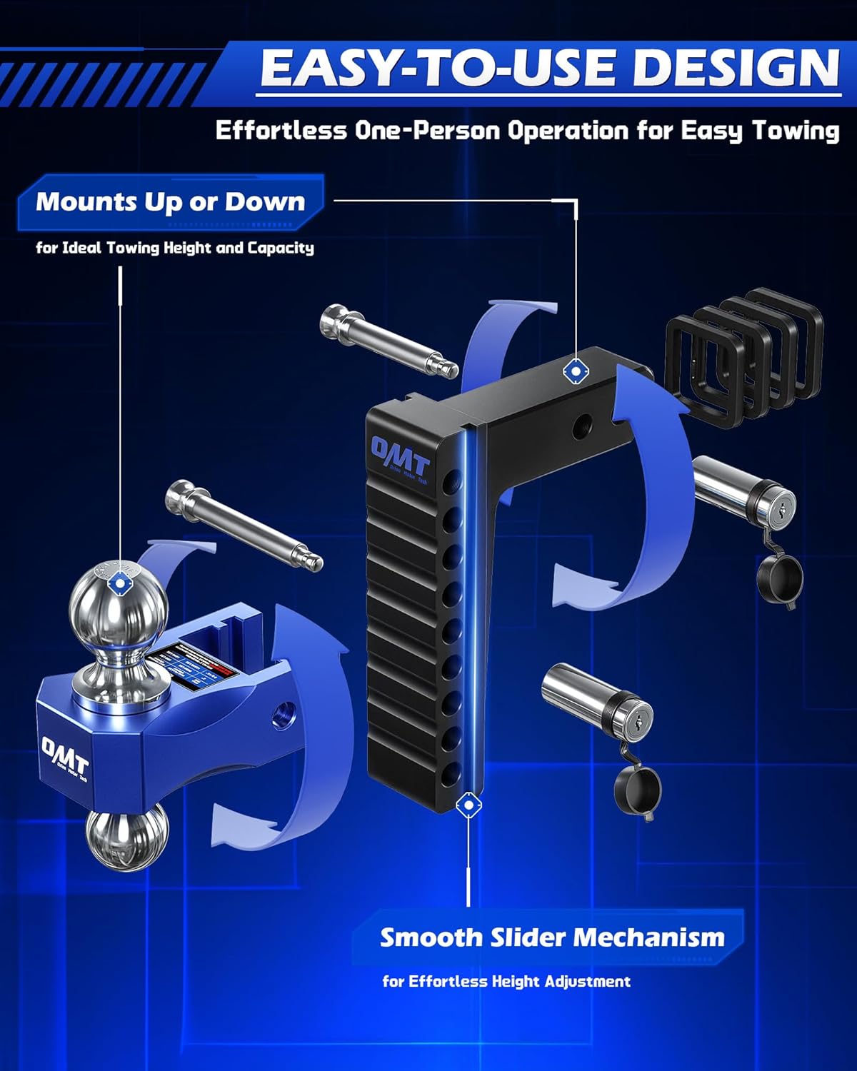 Thumbnail 3 de Orion Motor Tech Adjustable Trailer Hitch (8 in drop/rise) for 2 in receiver, Class 3/4