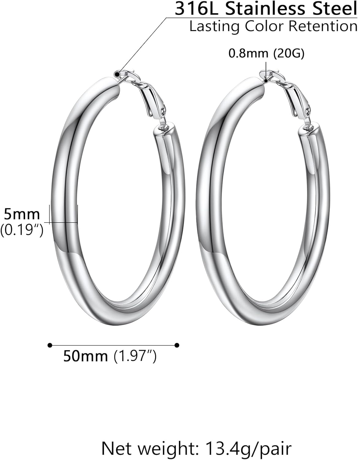 Thumbnail 6 de PROSTEEL oversize orecchini a cerchio in acciaio 316L diametro 30/40/60/80 mm, chiusura minimal e confezione regalo
