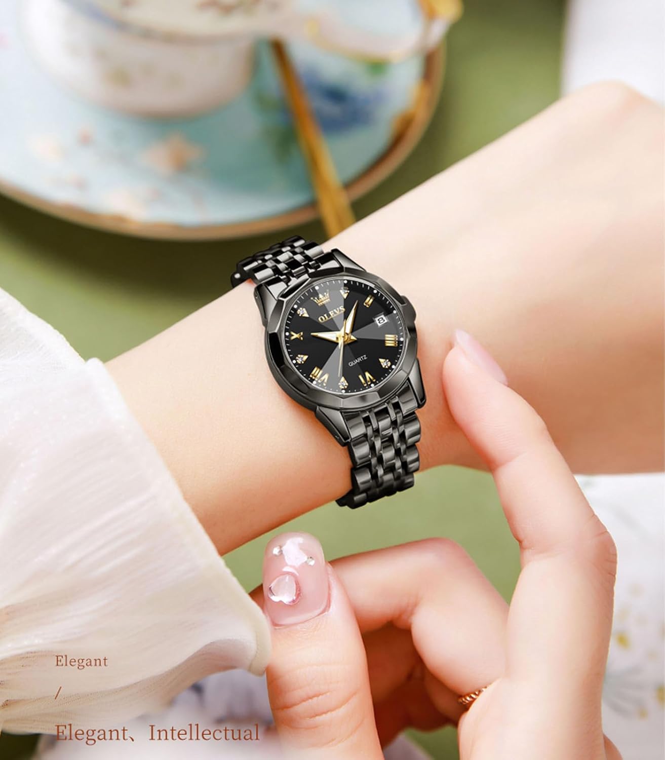 Thumbnail 2 de OLEVS Montre femme Luxe Or Rose – Montre en acier inoxydable mesh, étanche 30 m, bracelet ajustable