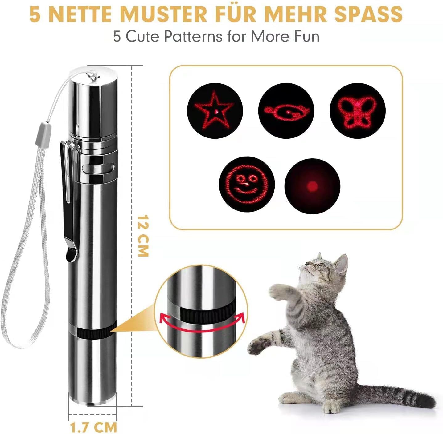 Detalle de IVVTRYI 9127 USB-Rechargeable Cat Laser Toy with 5 Patterns and 3 Light Modes