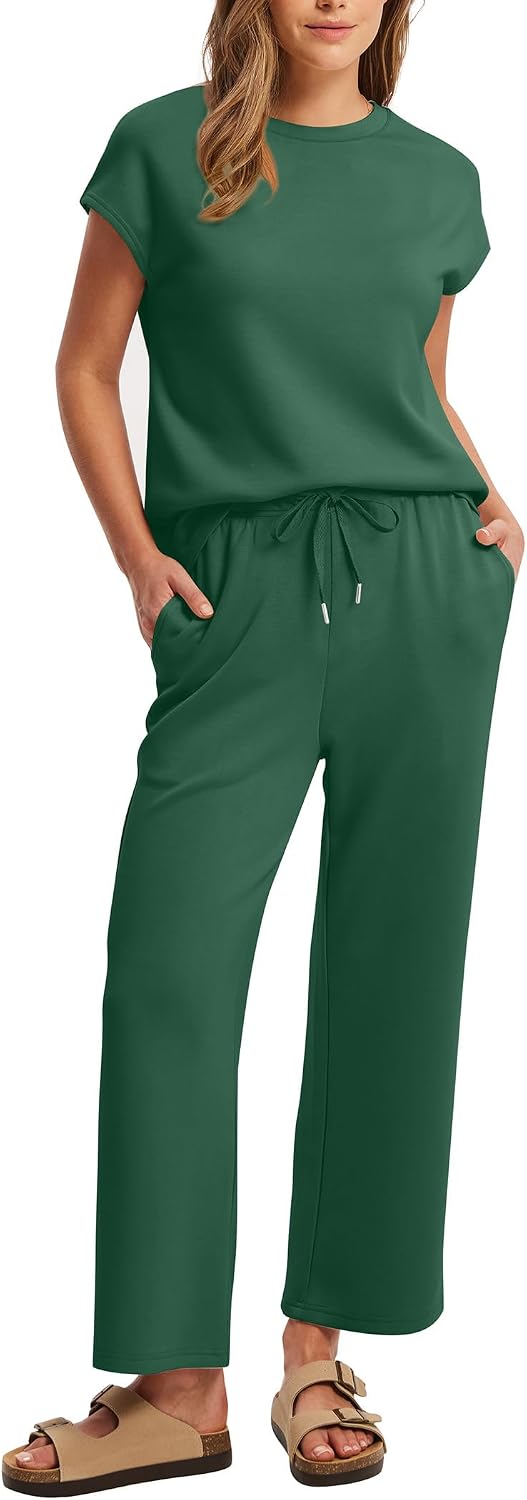 Detalle de Sampeel Two Piece Sets for Women: Cap Sleeve Tops & Wide-Leg Crop Pants for Summer Vacations