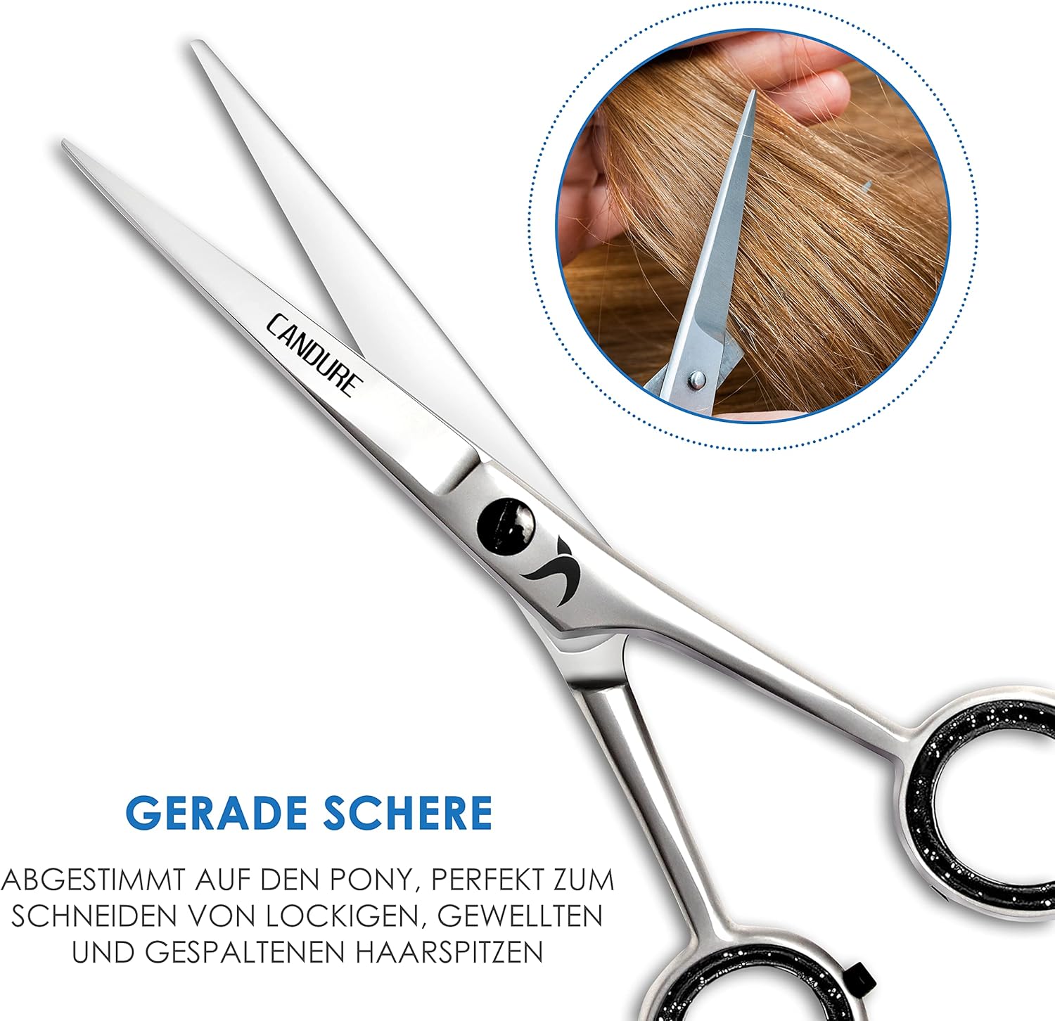 Detalle de Candure Haarschere Friseurschere Profi 6.5 Zoll – präzises Schneiden für Haare, Bart und Tierhaar