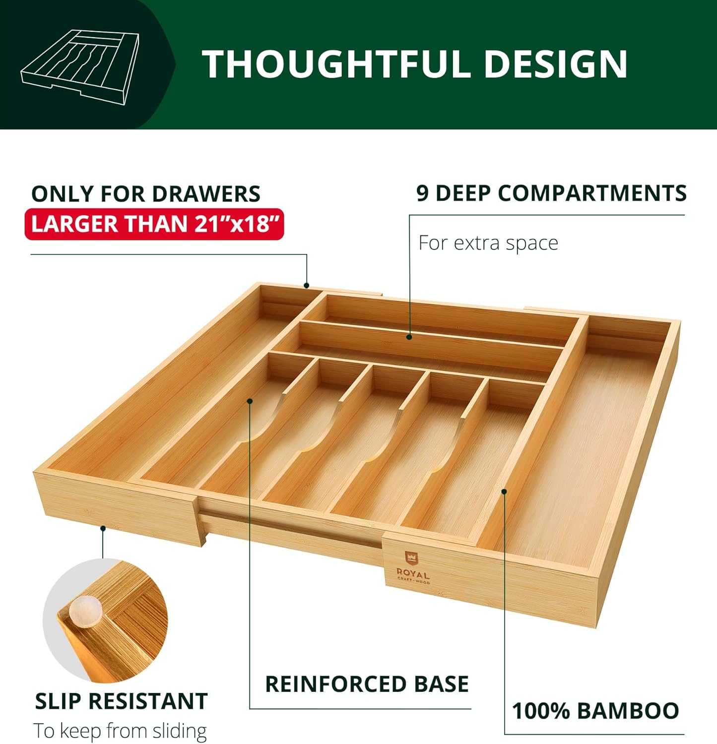 Thumbnail 4 de ROYAL CRAFT WOOD Bamboo Drawer Organizer 9‑Slot