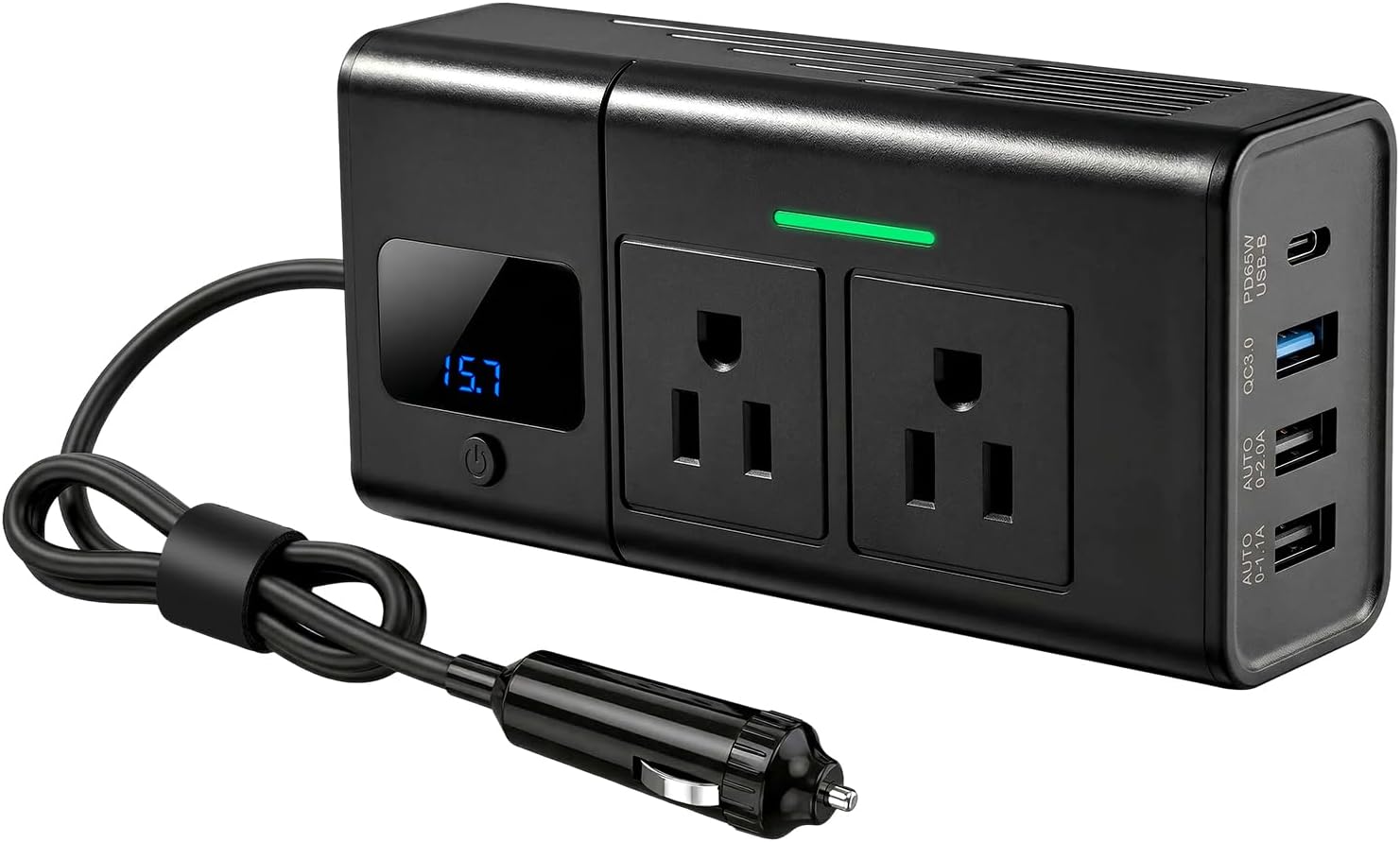 Detalle de HANSSHOW HSTE0317 200W Car Power Inverter with Dual AC Outlets and USB Charging