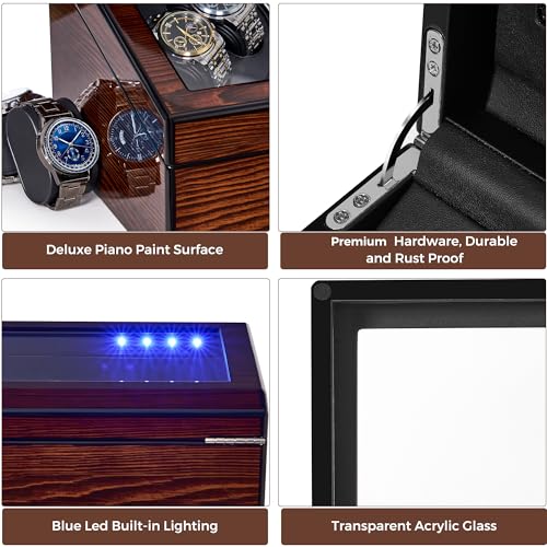 Thumbnail 7 de BEWISHOME Watch Winders for Automatic Watches: 4‑Position Winder Box with Glass Lid and LED Show