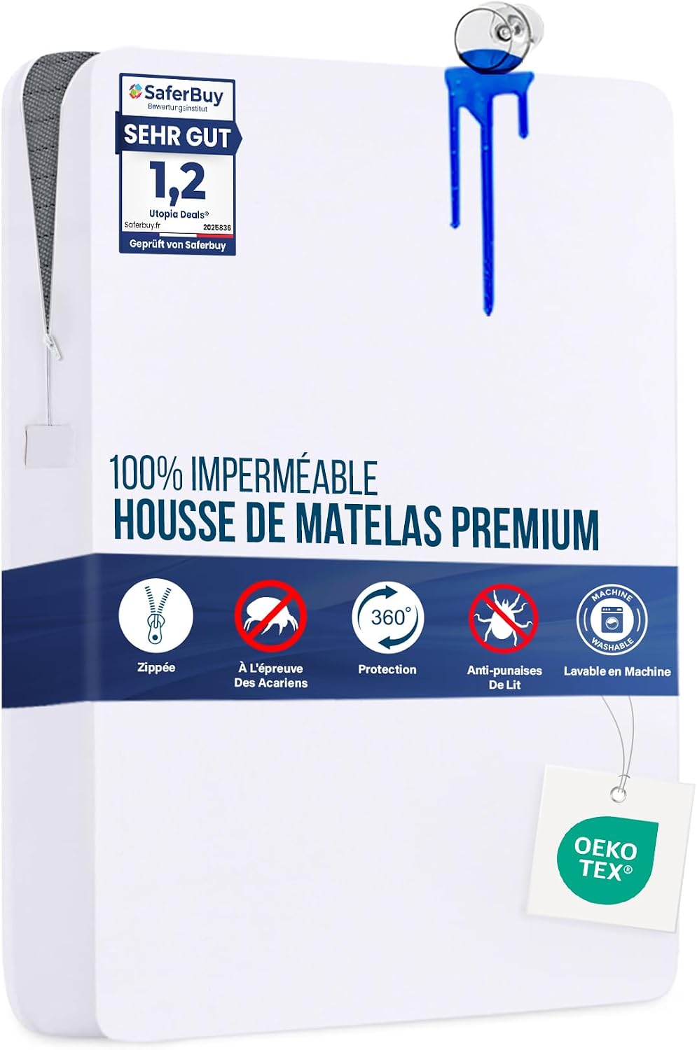 Thumbnail 6 de Housse de matelas imperméable 180 x 200 x 20 cm Utopia Bedding, avec fermeture éclair (certifiée Oeko-TEX)