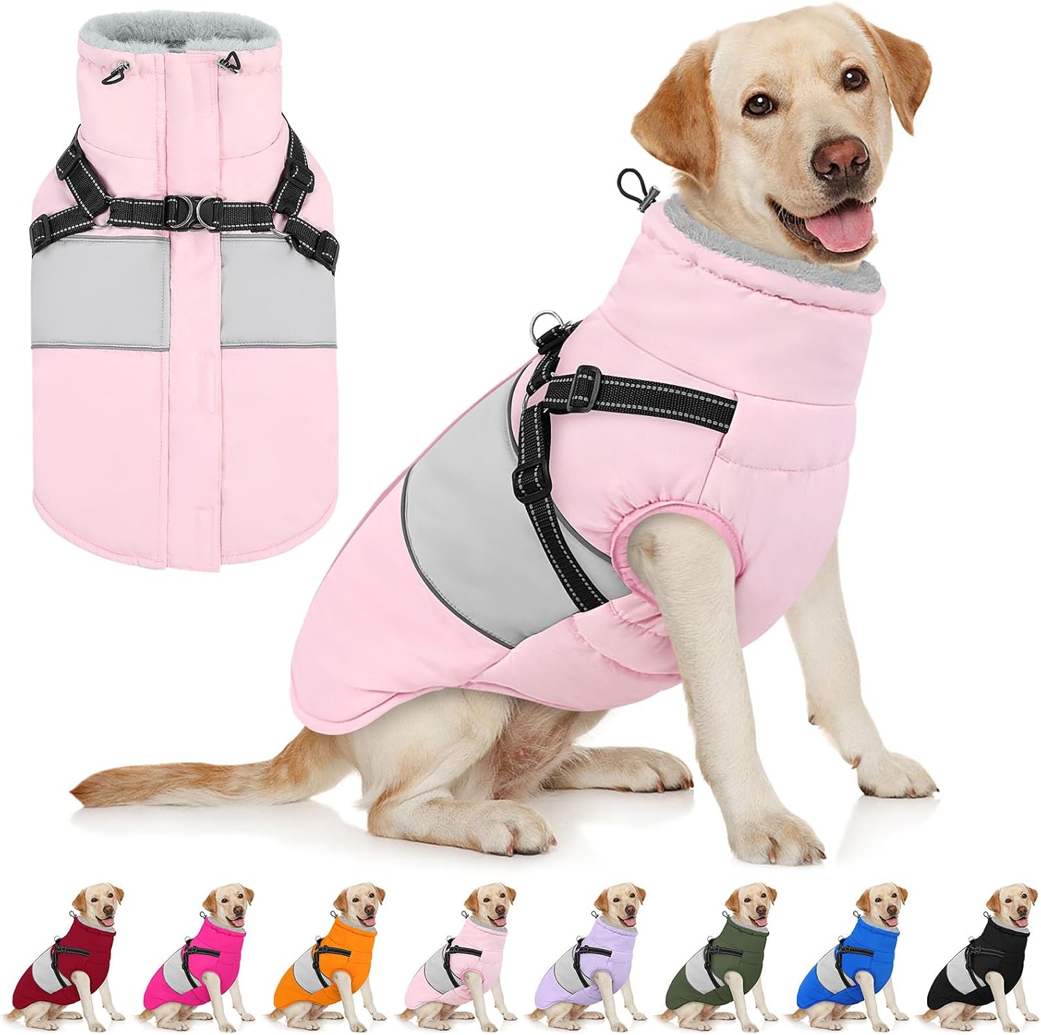 Detalle de AOFITEE 1207-AF-768MF-Pink-L Large Waterproof Dog Coat with Harness