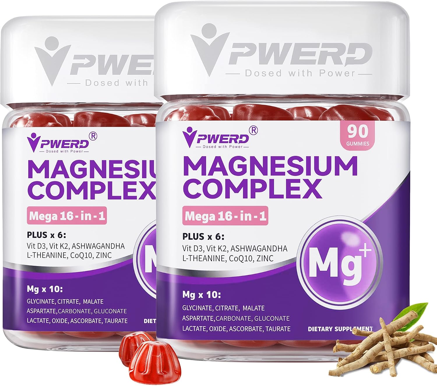 Detalle de PWERD 16-in-1 Magnesium Gummies for Adults, Sugar-Free Vegan, 180 Count
