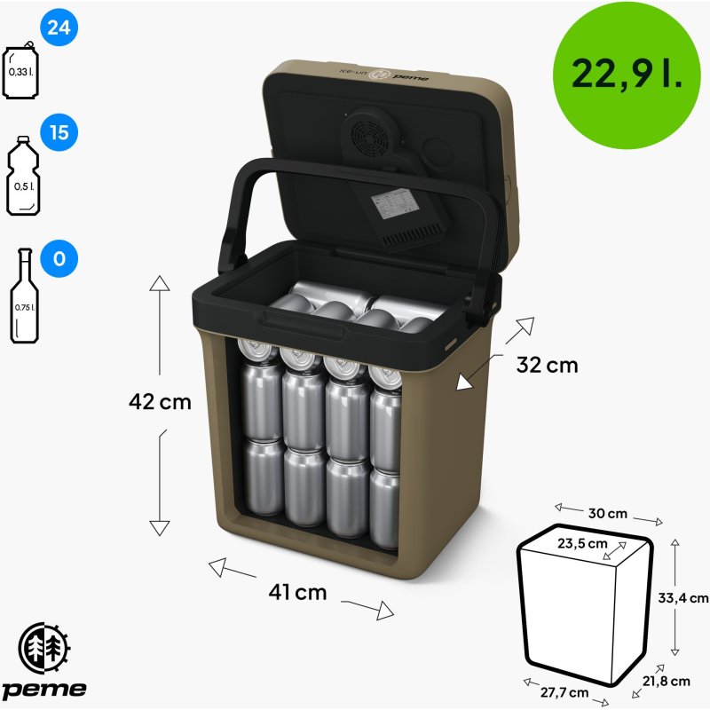 Detalle 2 de Peme Essential 27 Nevera Portátil 23 L Caqui: refrigeración y calefacción para tus viajes
