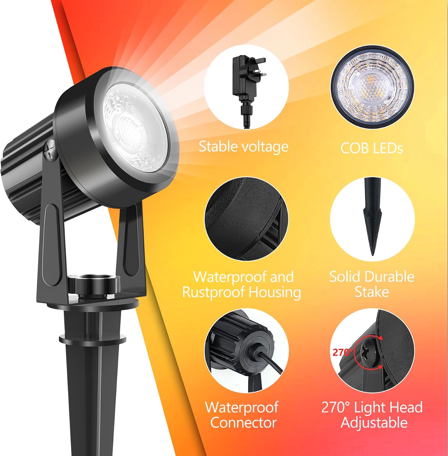 Detalle 2 de NATPOW Garden Lights 6000K LED Spotlight ⌁
