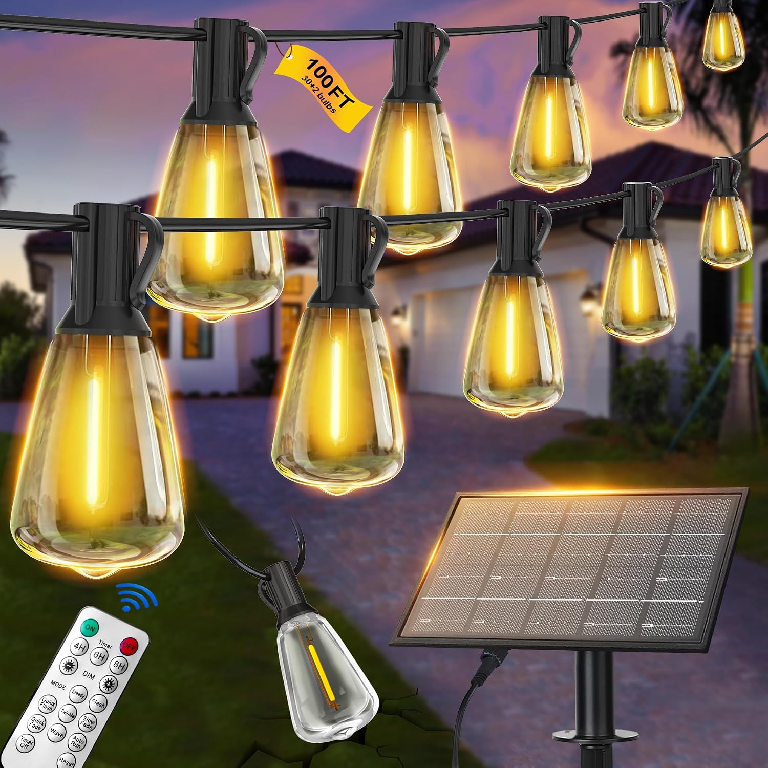 Detalle de BLIATLUS B236 Solar String Lights, 100 ft, 32 Shatterproof ST38 LEDs
