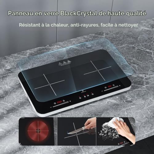 Detalle de COOKNANO Plaque à Induction Double 3600W – Contrôles indépendants et minuterie 6h