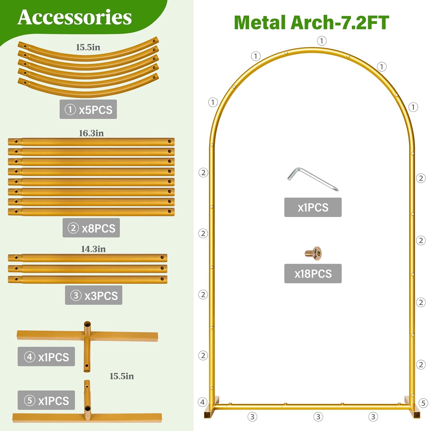 Detalle de CludPark 2-Piece Gold Metal Arch Backdrop Stand — 7.2FT and 6FT Wedding Frame Set