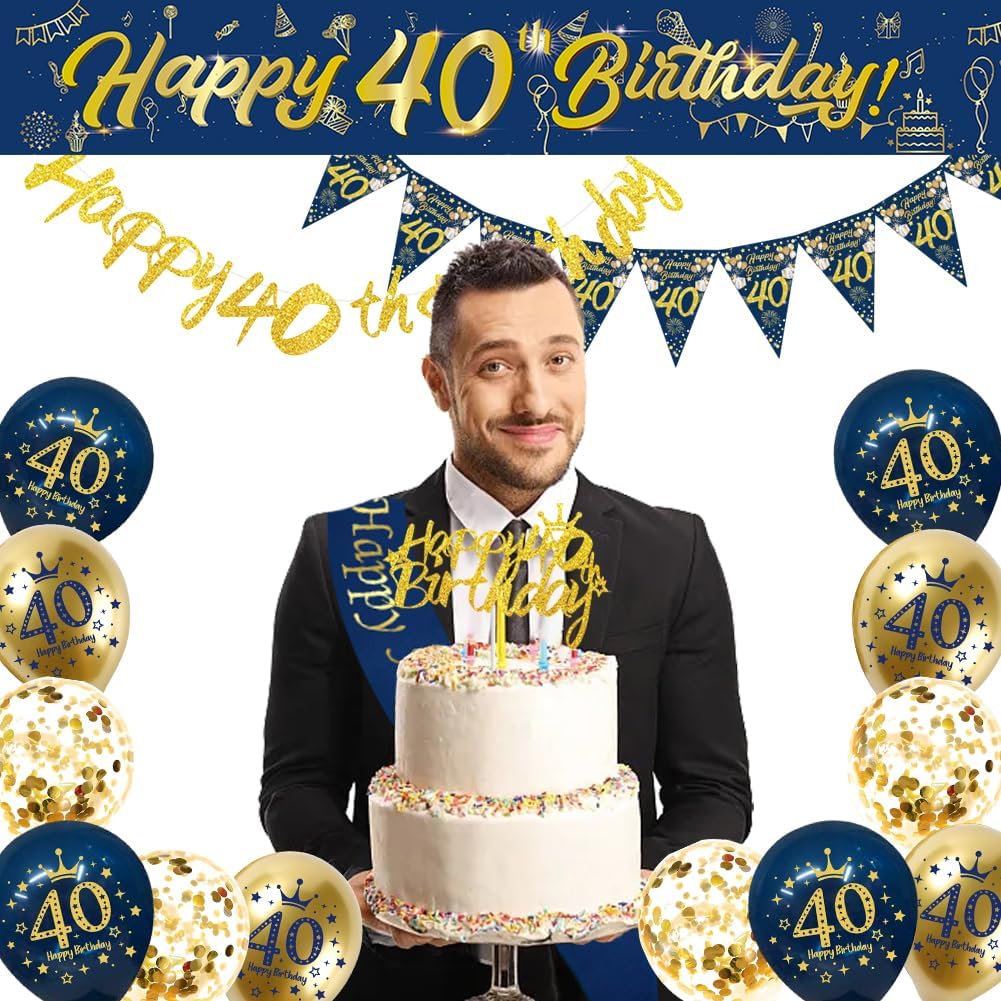 Detalle de DEARLIVES Blue & Gold 40th Birthday Decoration Kit