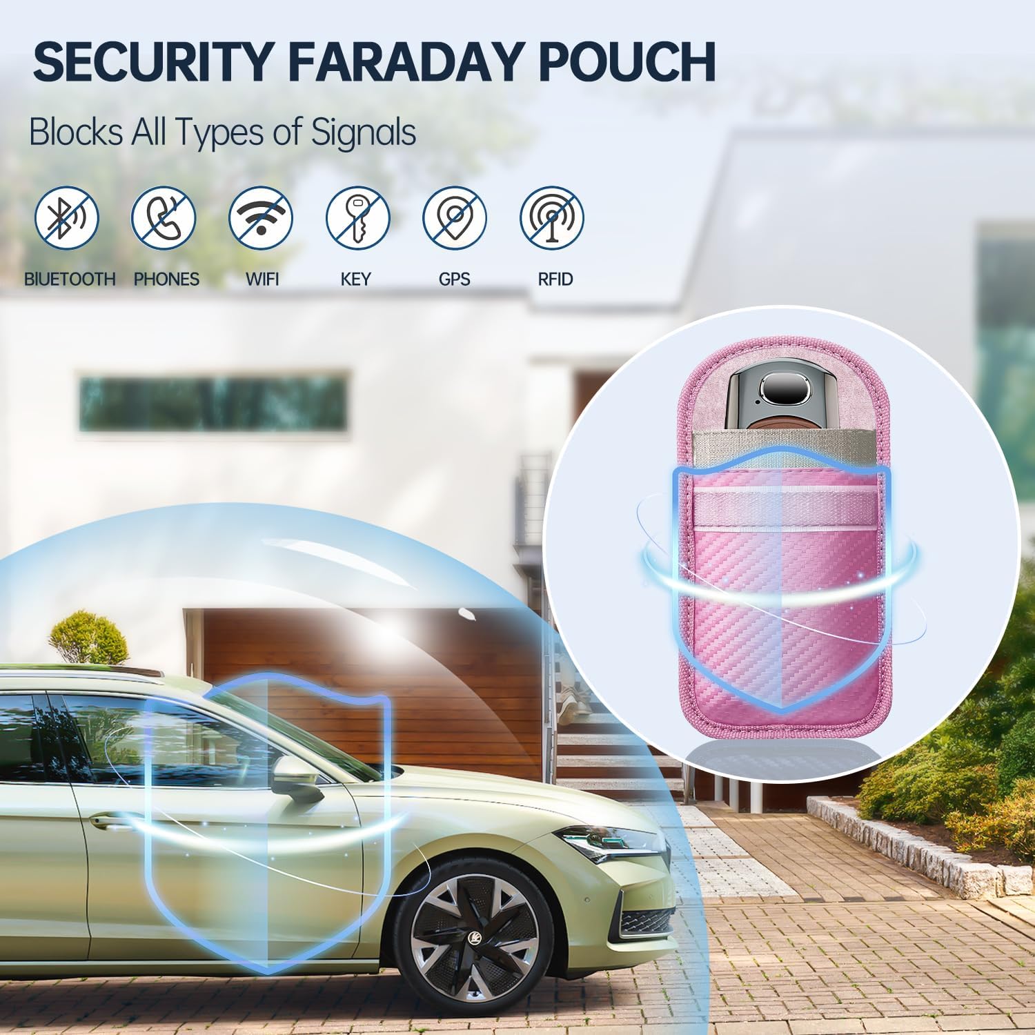 Thumbnail 4 de caslord Faraday Pouch for Car Keys, Pack of 2 (Deep Pink) with 4 Key Rings
