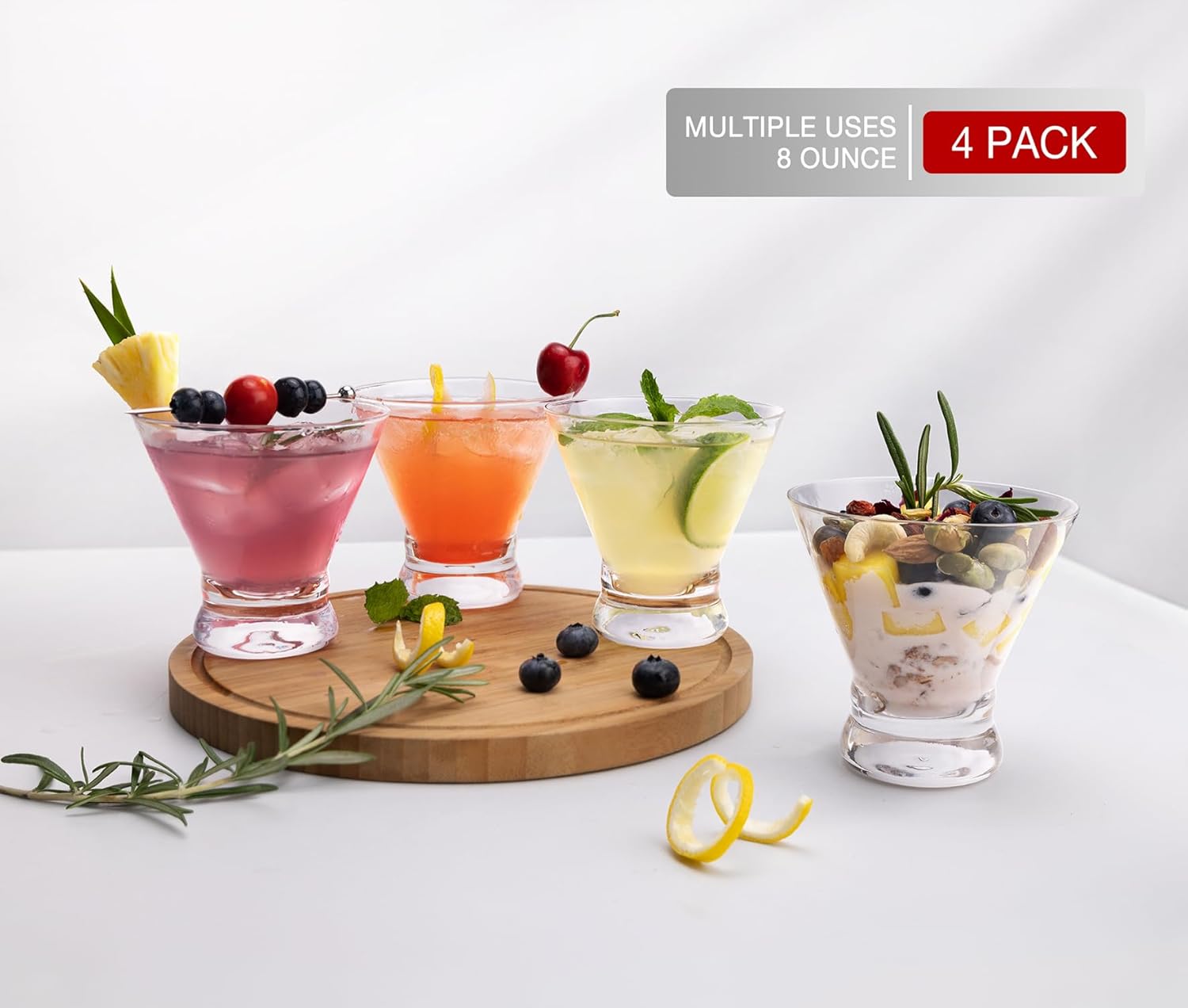 Thumbnail 4 de LUNA & MANTHA Stemless Martini Glasses Set of 4 (8oz) for Margaritas, Manhattans & More