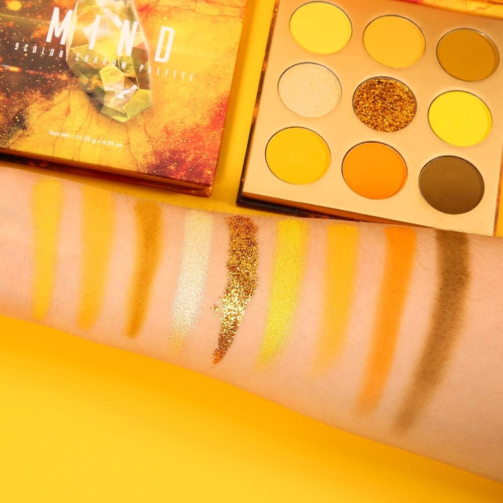 Detalle de Docolor Lidschatten Palette Gelb mit Edelstein-Optik – 9 vegane Farben für Matte, Schimmer & Glitzer