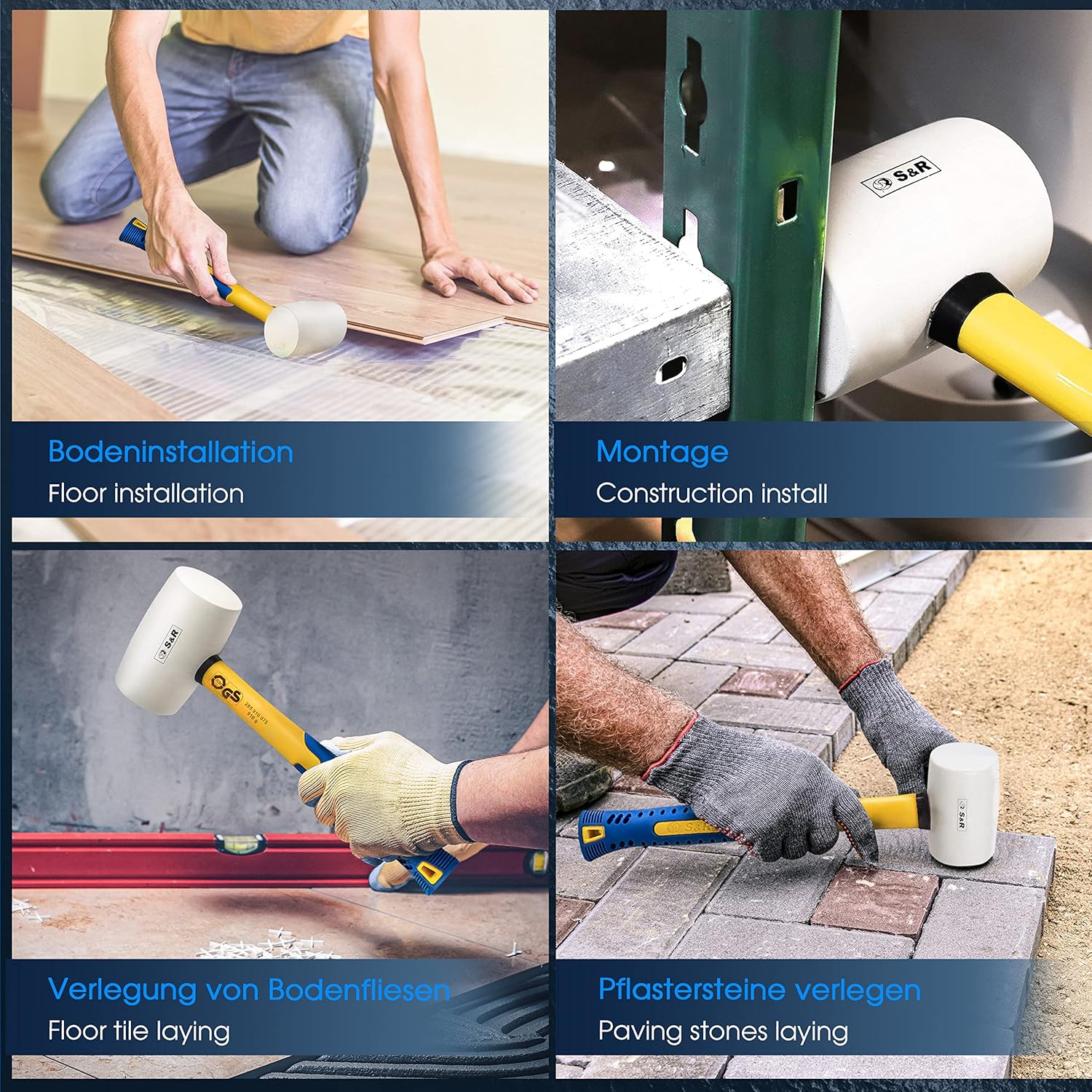 Detalle de S&R Gummihammer Groß Weiß 75mm, 910g – Schonhammer, rückschlagfrei & vielseitig einsetzbar