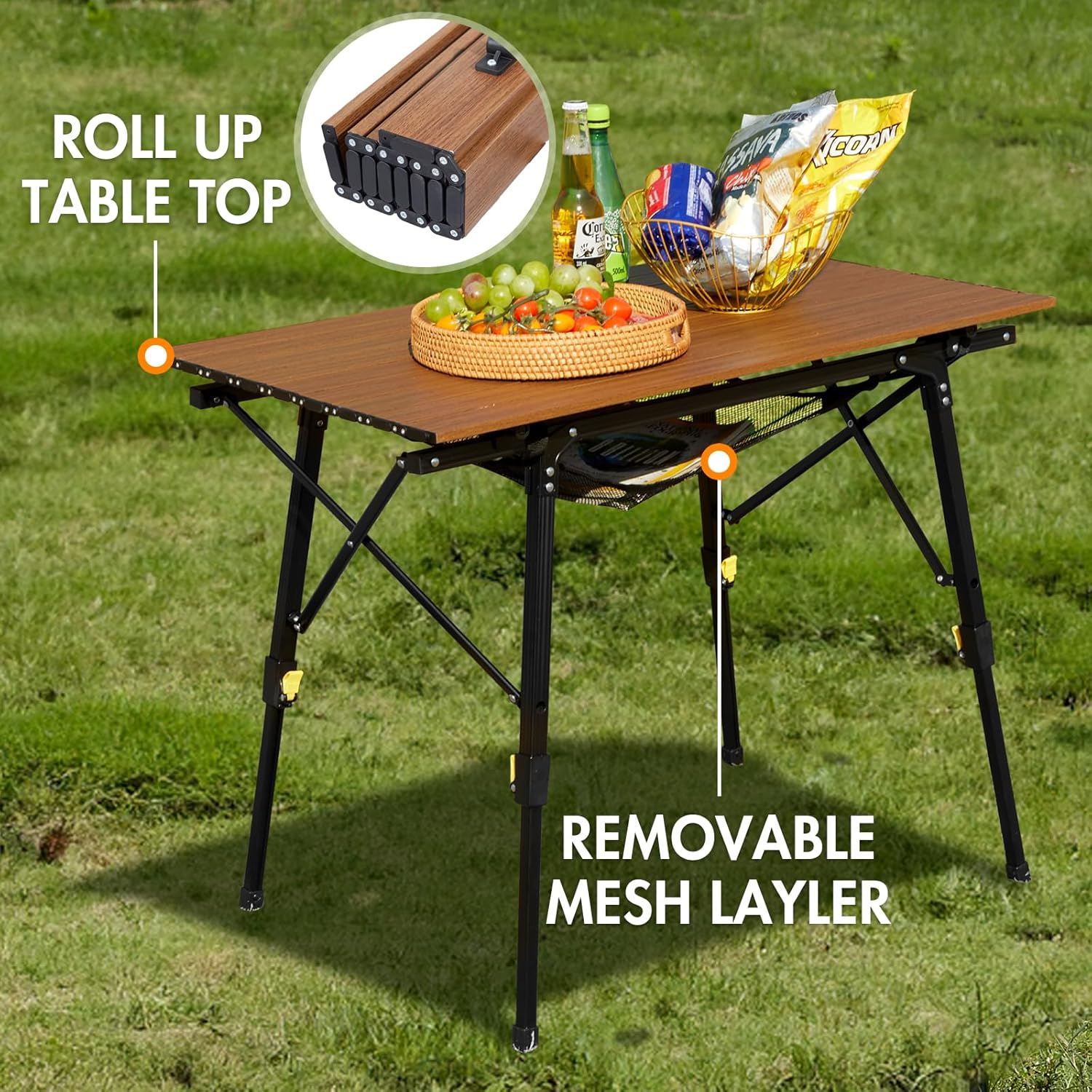 Detalle 2 de PORTAL Campingtisch faltbar, höhenverstellbar aus Aluminium 90 × 53 cm – leichter Klapptisch für 4 Personen