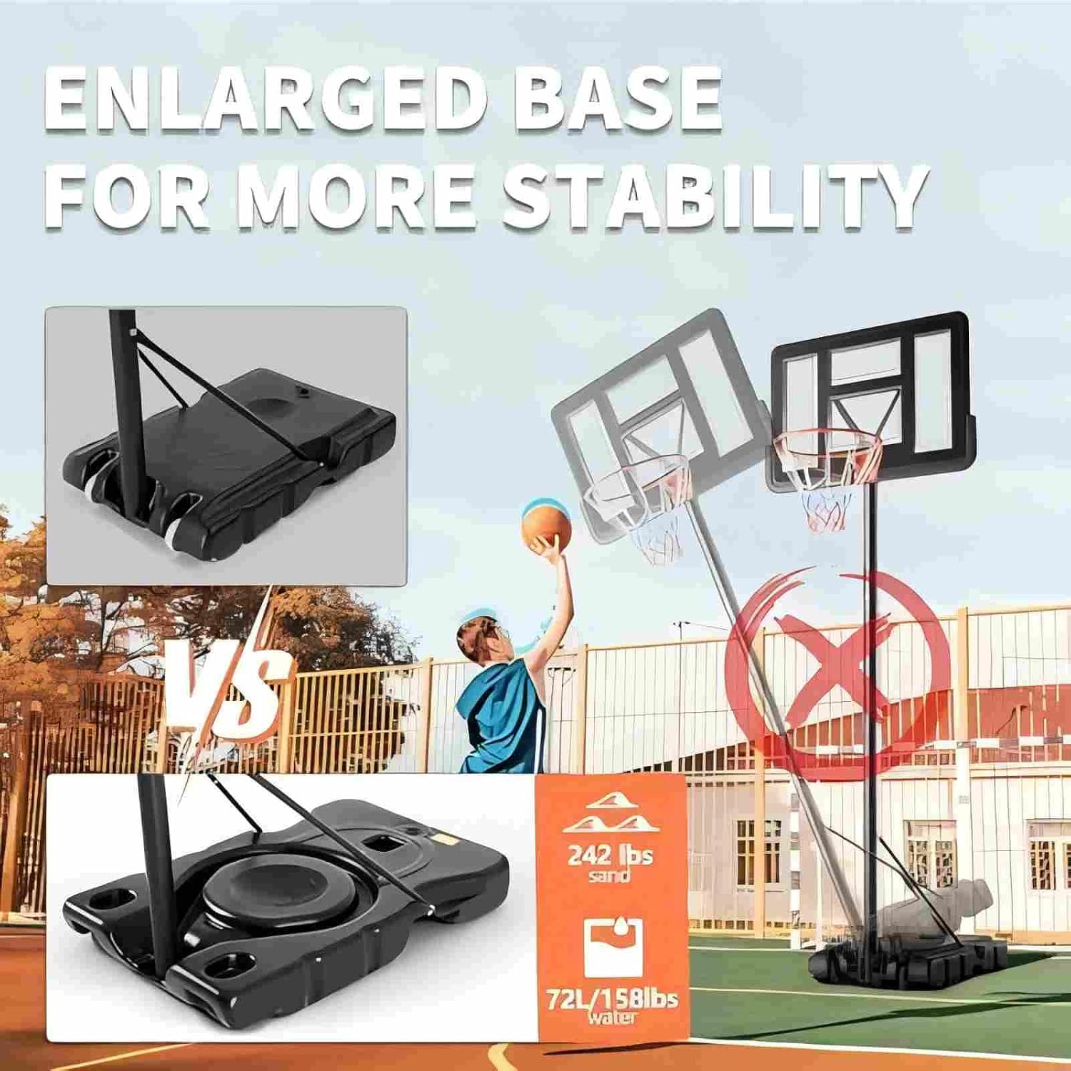 Detalle de DUMOS 6.1-10FT Adjustable Portable Basketball Hoop with 44-Inch Backboard