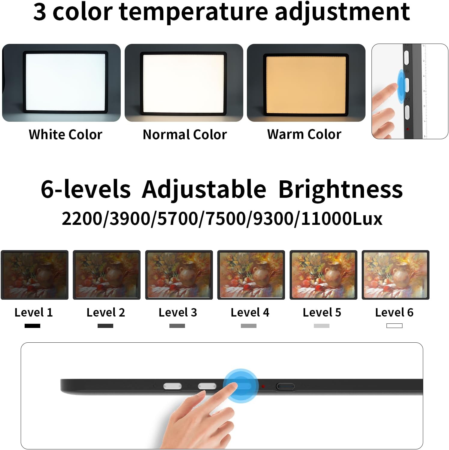 Thumbnail 3 de TOHETO A4 Light Board for Diamond Painting — Super-bright magnetic light pad with side buttons (corded)