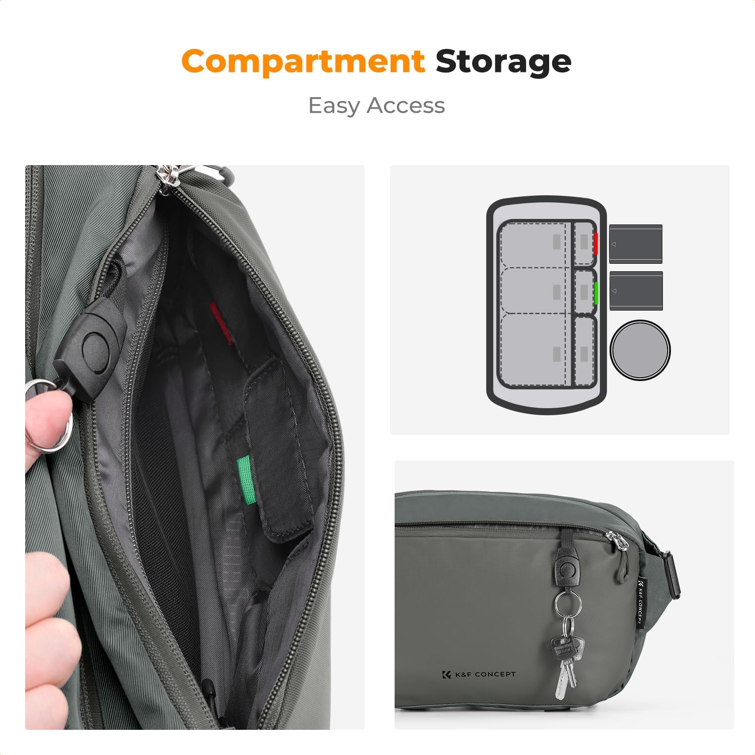 Detalle de K&F CONCEPT Camera Sling Bag for DSLR, Lenses & Tripod – Single Shoulder Crossbody Case