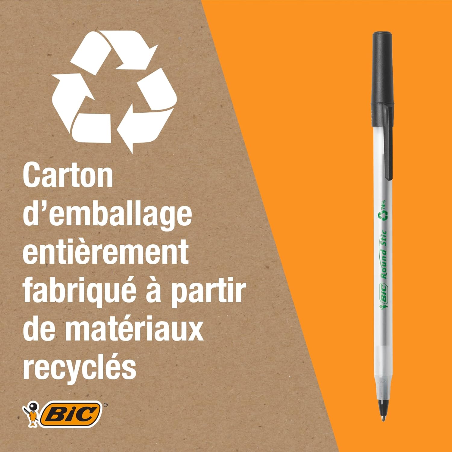 Thumbnail 5 de BIC Round Stic ECOlutions Stylos-Bille Pointe Moyenne (1,0 mm) – Bleu, Boîte de 60