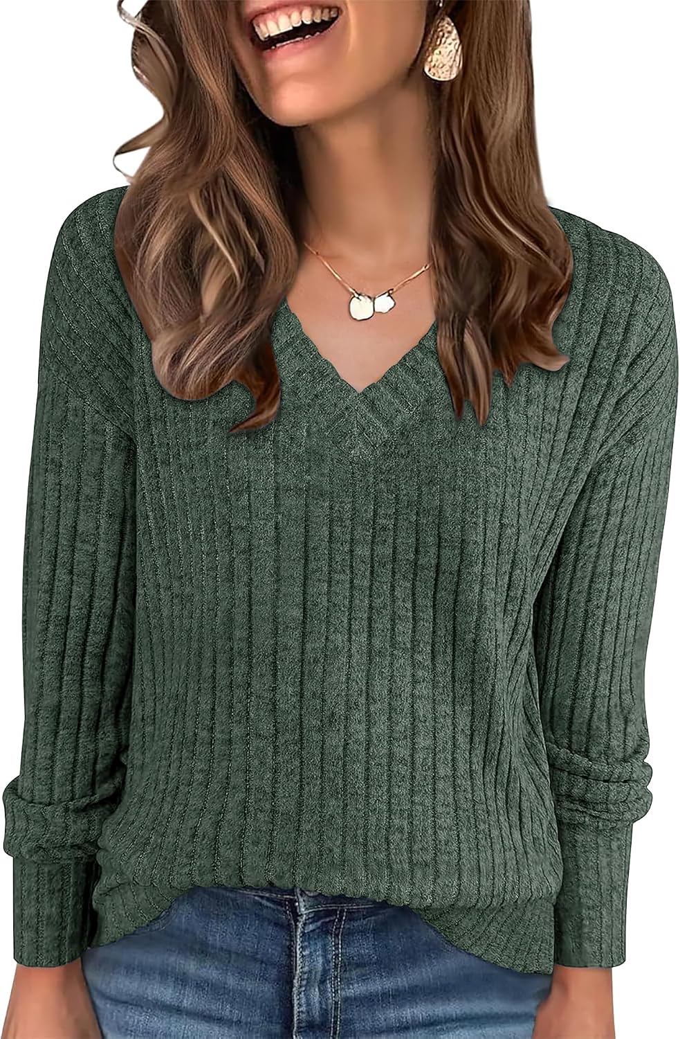 Thumbnail 5 de onlypuff Women's V-Neck Long-Sleeve Tunic Top, Loose-Fit Lightweight Sweater