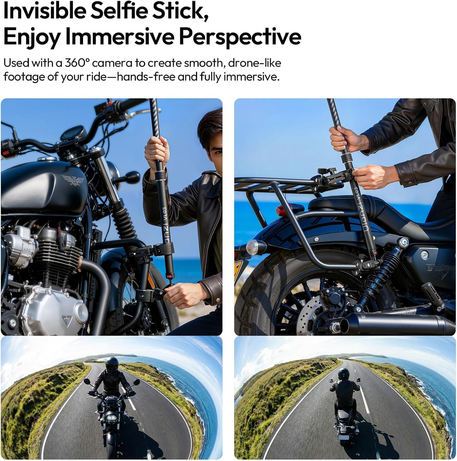 Detalle 2 de ULANZI VL03 : support de caméra d’action pour moto avec perche télescopique et fixation rapide