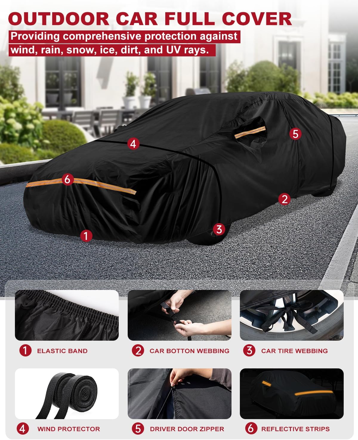 Thumbnail 2 de INSAUTO Heavy-Duty Outdoor Car Cover for Chevy/Chevrolet Corvette C4–C7 (1980–2019) with Door Zipper (Black)