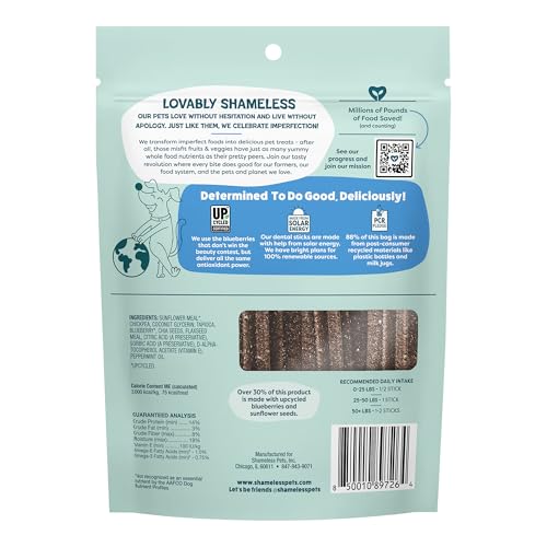 Detalle 2 de Shameless Pets Blueberry & Mint Dental Chews for Dogs (8 Chews) – Grain-Free, Upcycled Health-Focused Dental Sticks