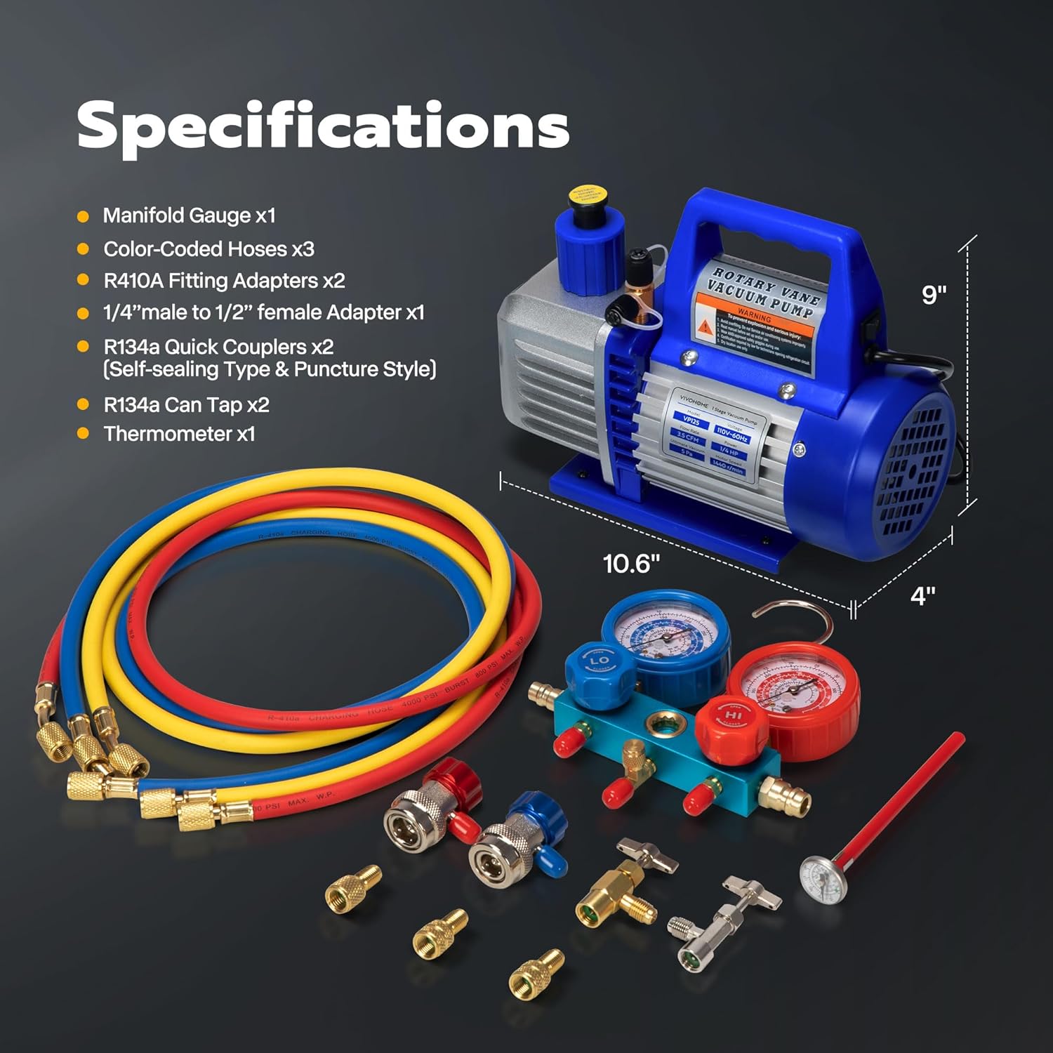 Detalle 2 de VIVOHOME 1/4 HP 3.5 CFM Single-Stage AC Vacuum Pump Kit with Gauge Set