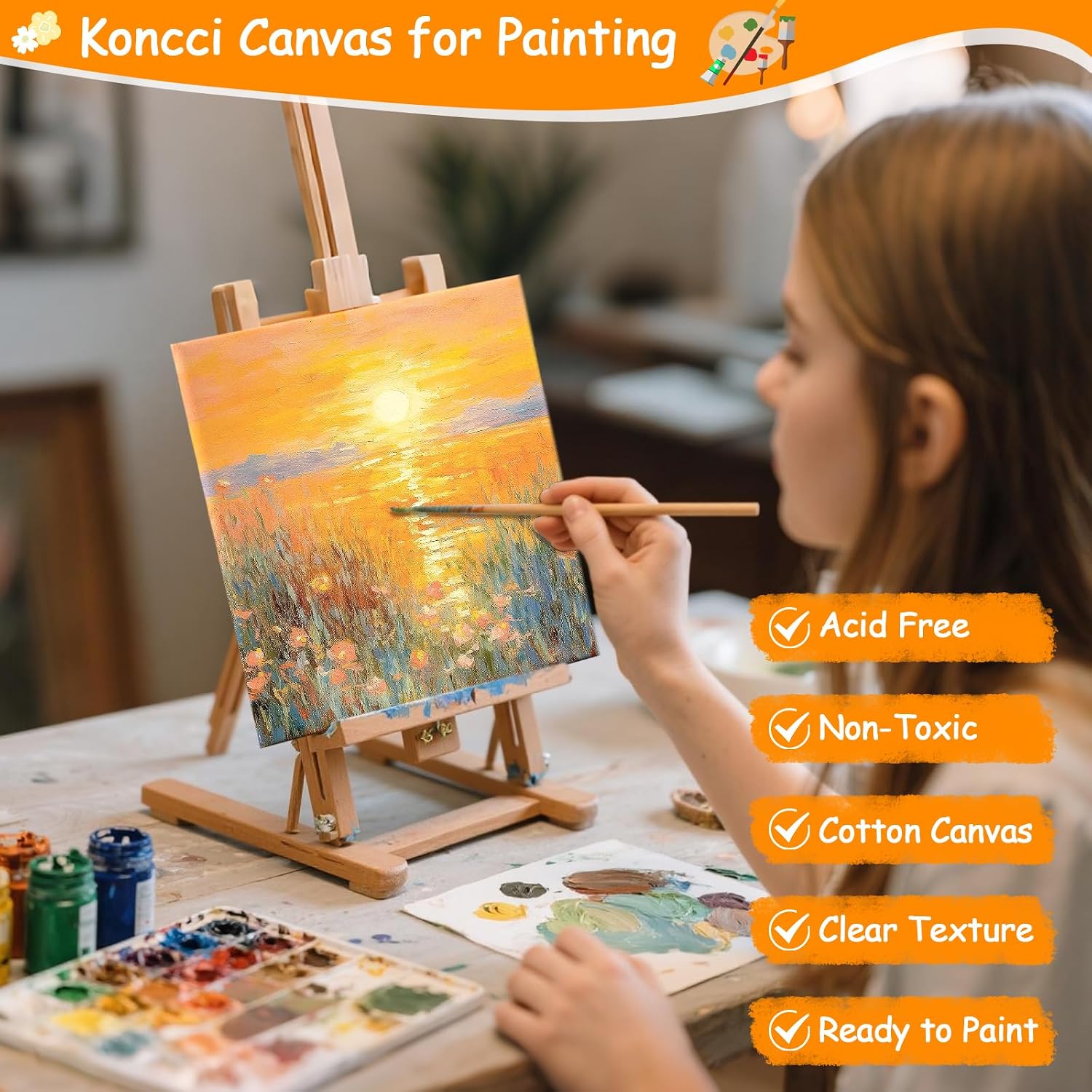 Thumbnail 2 de Koncci Canvas for Painting 20 x 20cm (12-pack) – acid-free cotton small canvases for acrylic, oil and water media