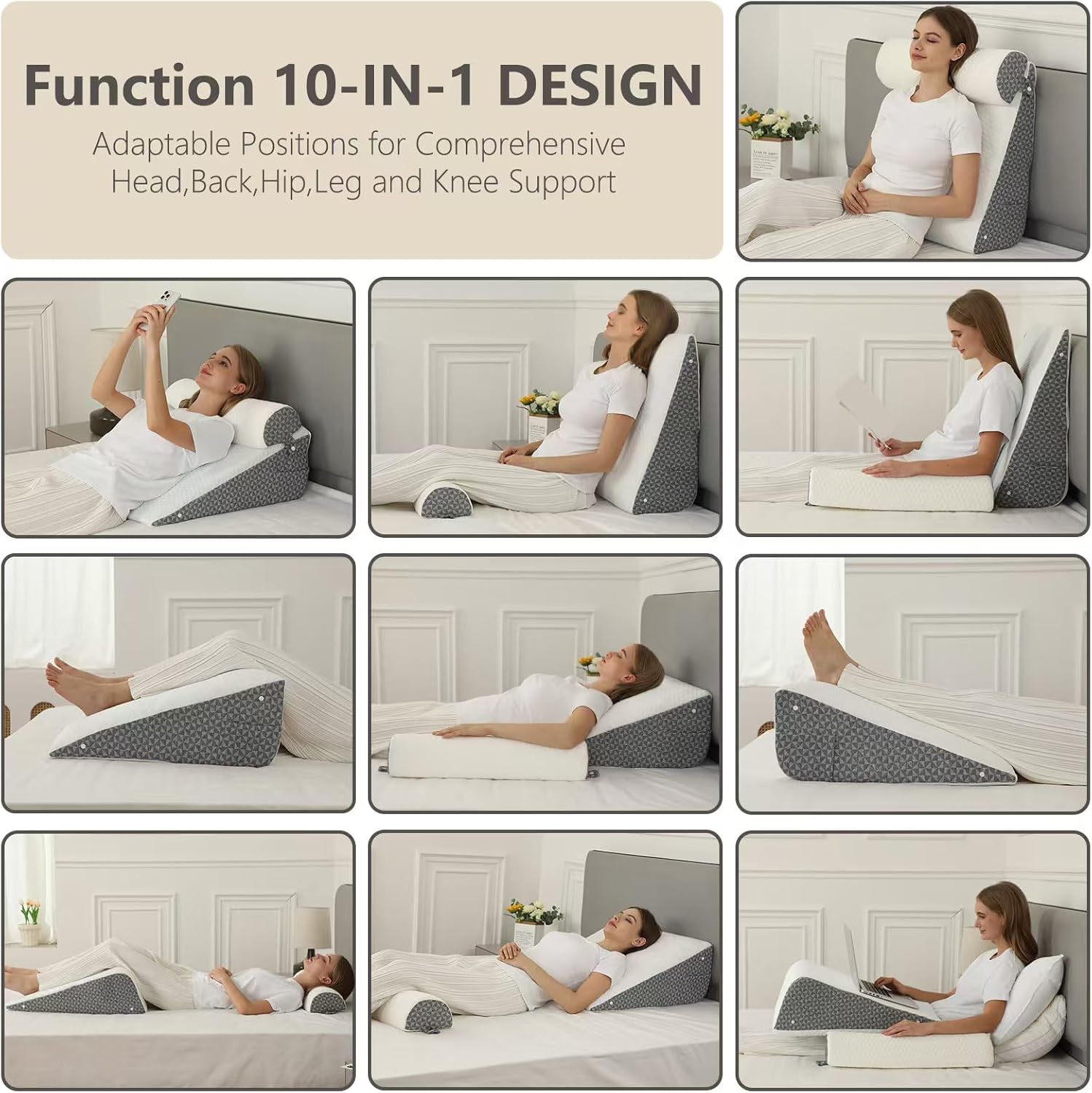 Thumbnail 1 de JORNH 3pcs Wedge Pillow Support Cushion: Memory Foam Incline Bed Wedge for GERD, Snoring, Back and Leg Pain