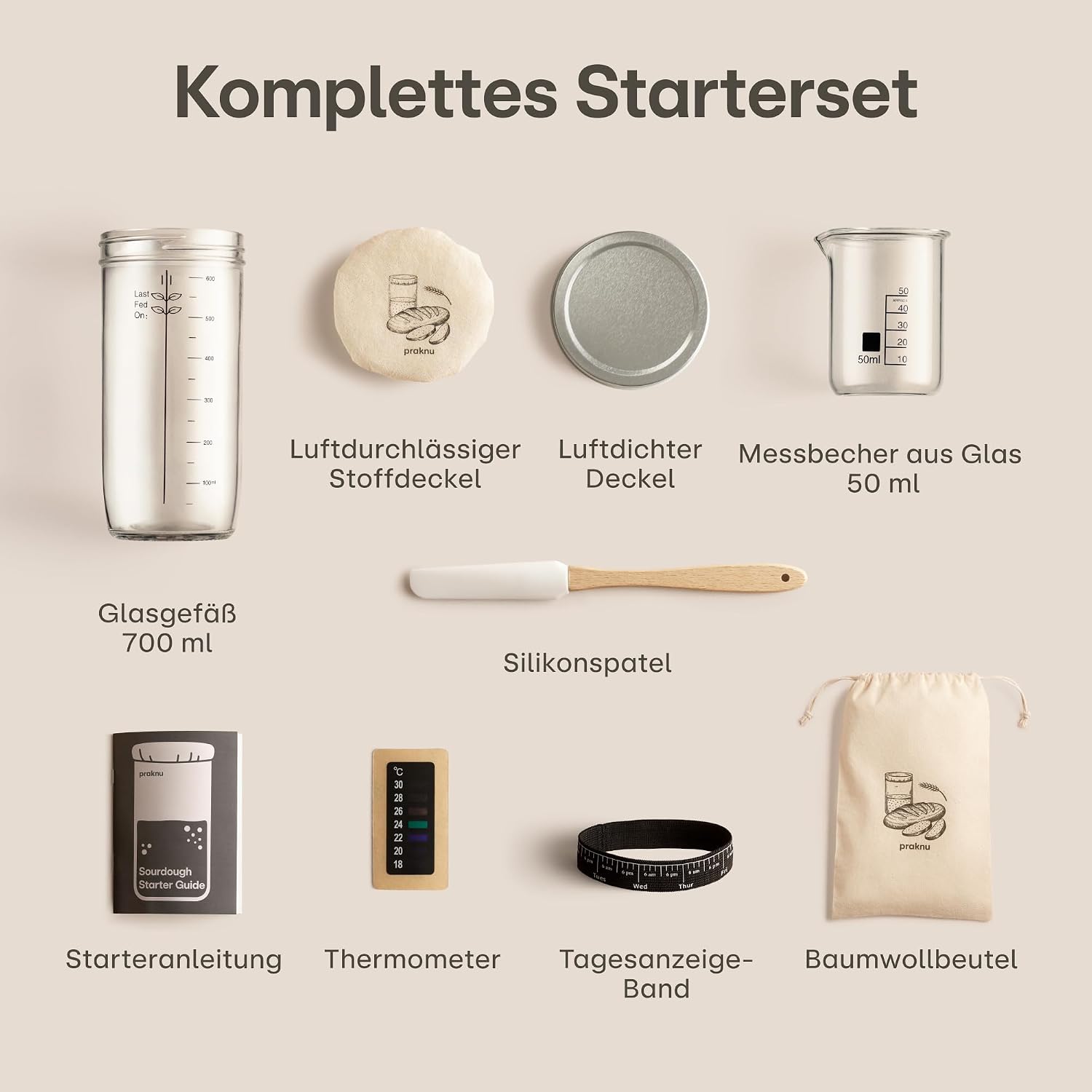 Detalle de Praknu Sauerteig Starter Set aus Glas (700 ml) – Komplett-Set für Einsteiger & Zuhause backen