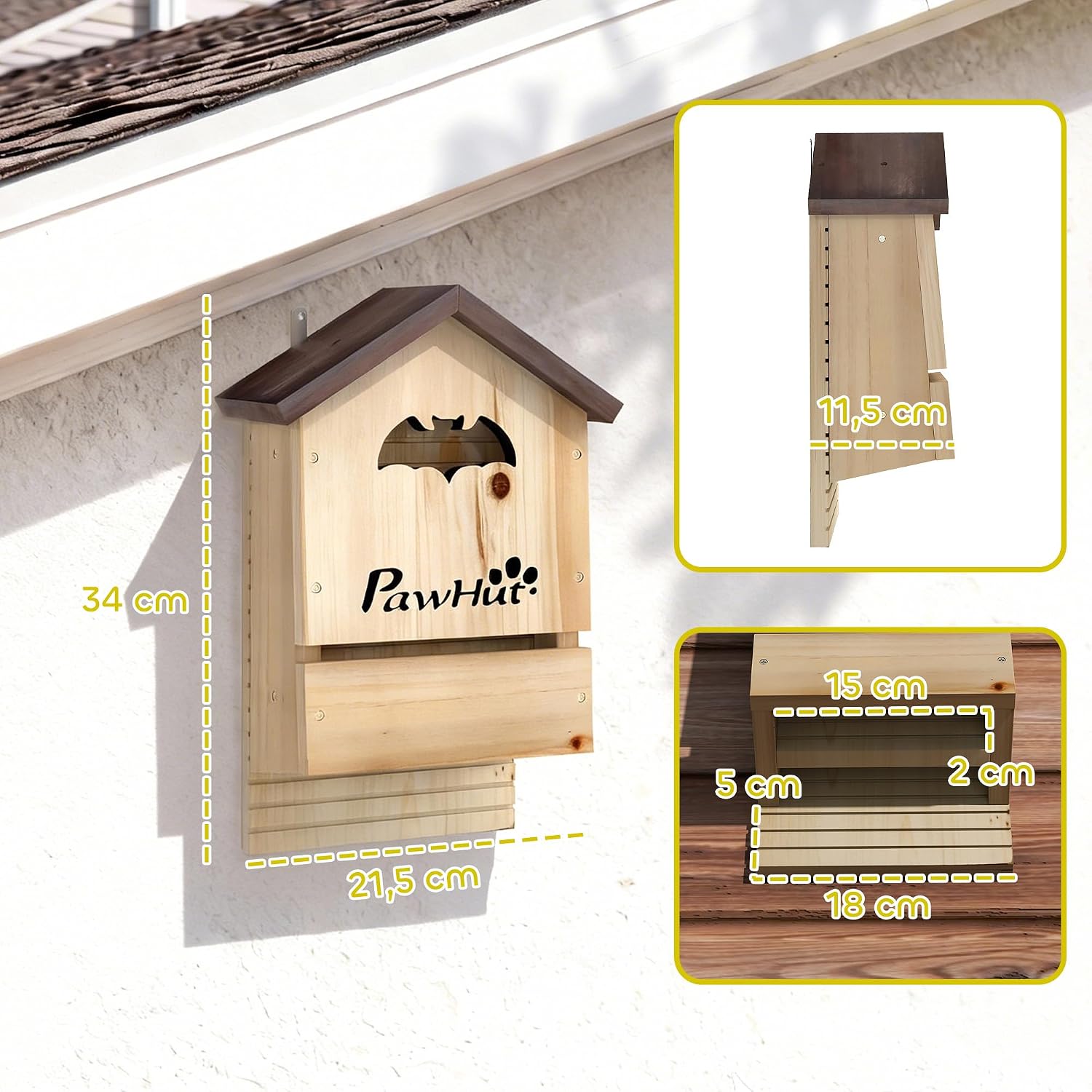 Thumbnail 6 de PawHut D51-513V00ND set van 3 vleermuiskasten in dennenhout, dubbele kamer