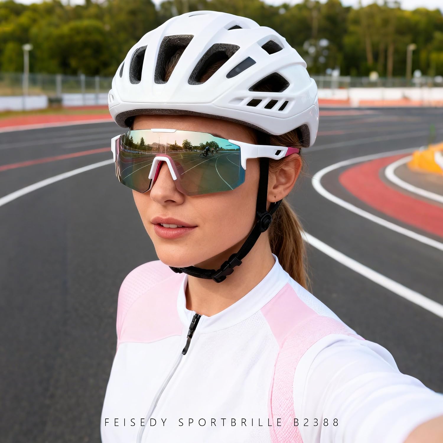 Detalle 2 de FEISEDY Sport Sonnenbrille – Verspiegelte Fahrradbrille mit UV400-Schutz