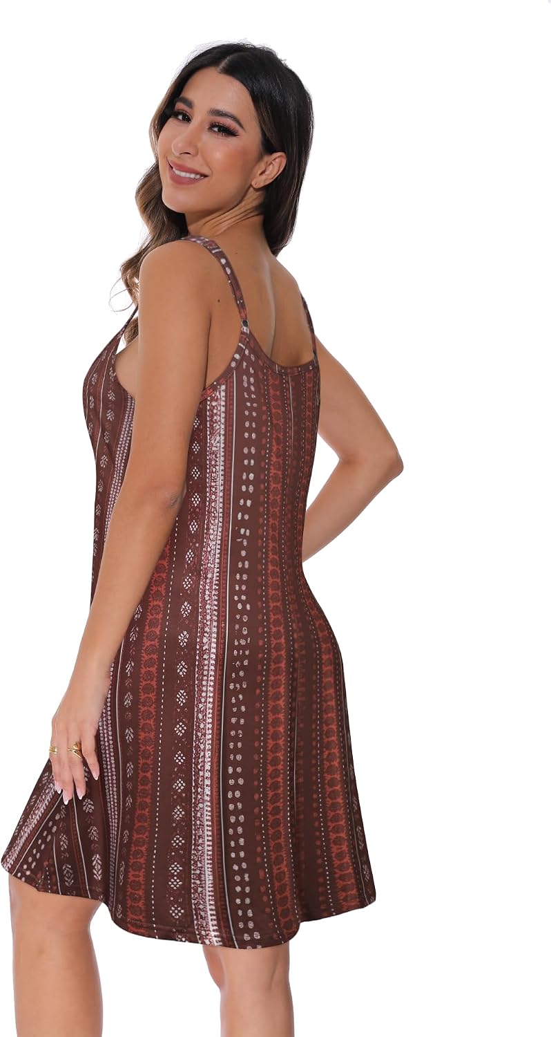 Detalle de ADOREJOY Women's Spaghetti-Strap Sundress with Buttons, Pockets and V-Neck