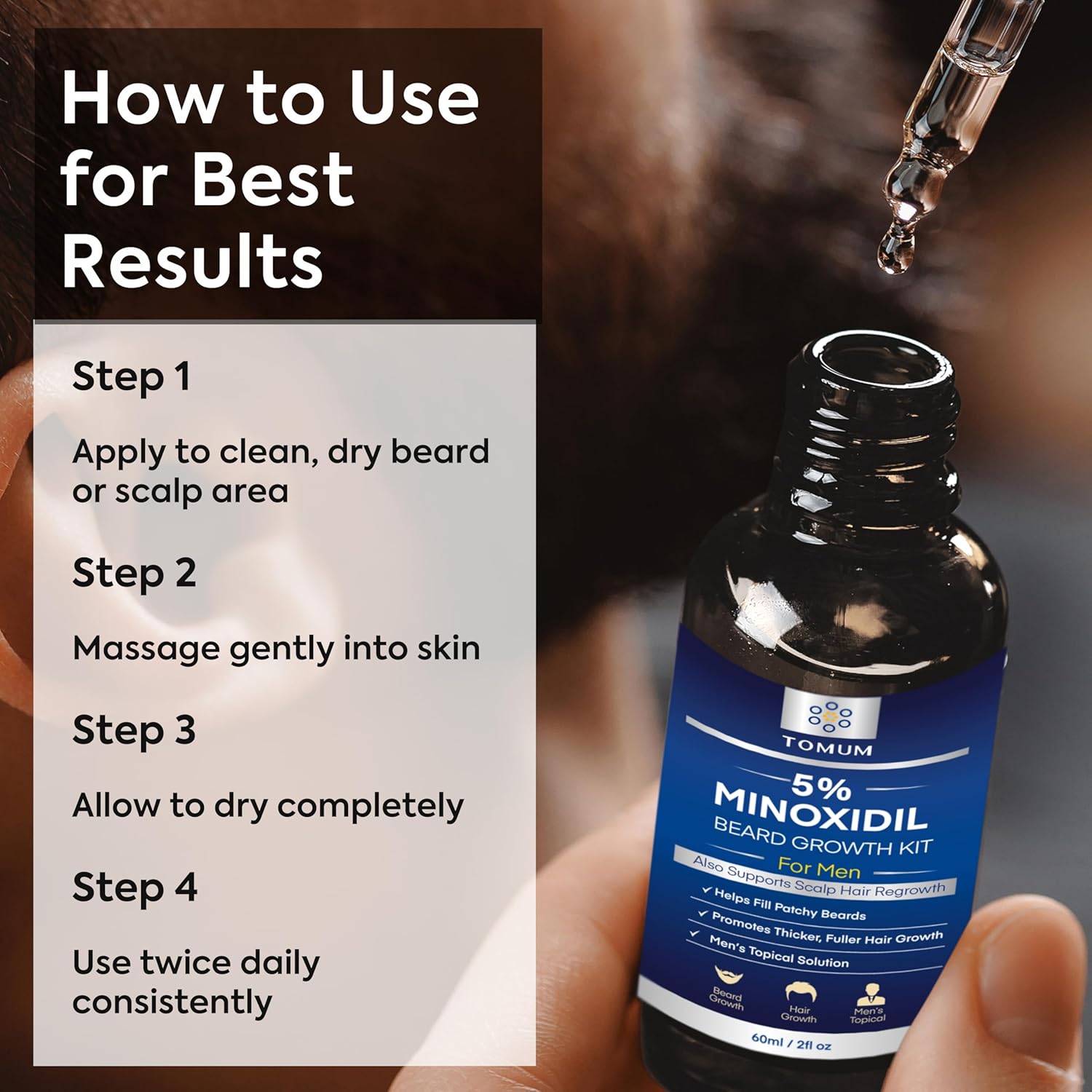 Thumbnail 5 de TOMUM 5% Minoxidil Beard Growth Kit for Men – Hair & Beard Regrowth Serum