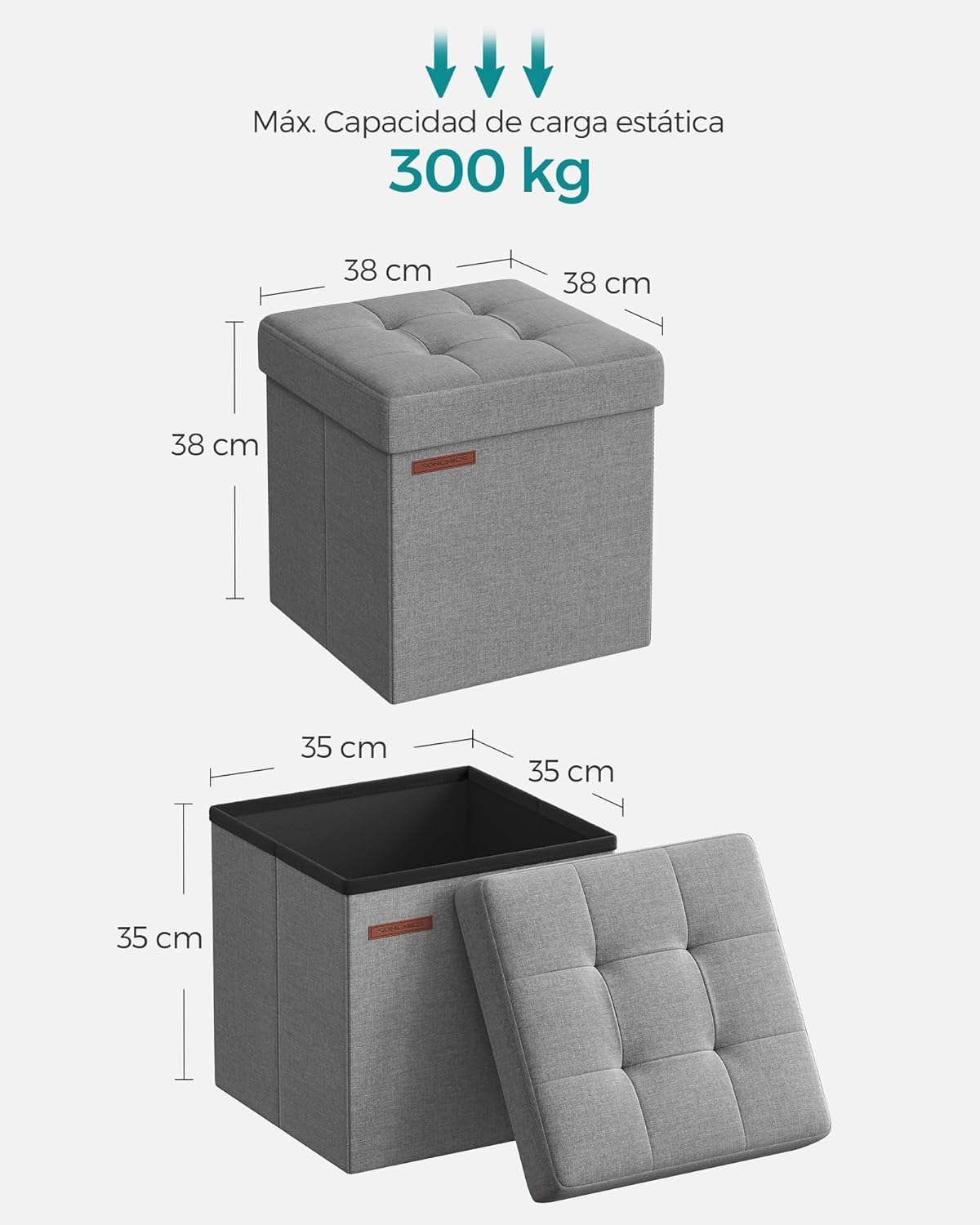 Detalle 2 de SONGMICS Puff Almacenaje 38 cm, baúl 43 L