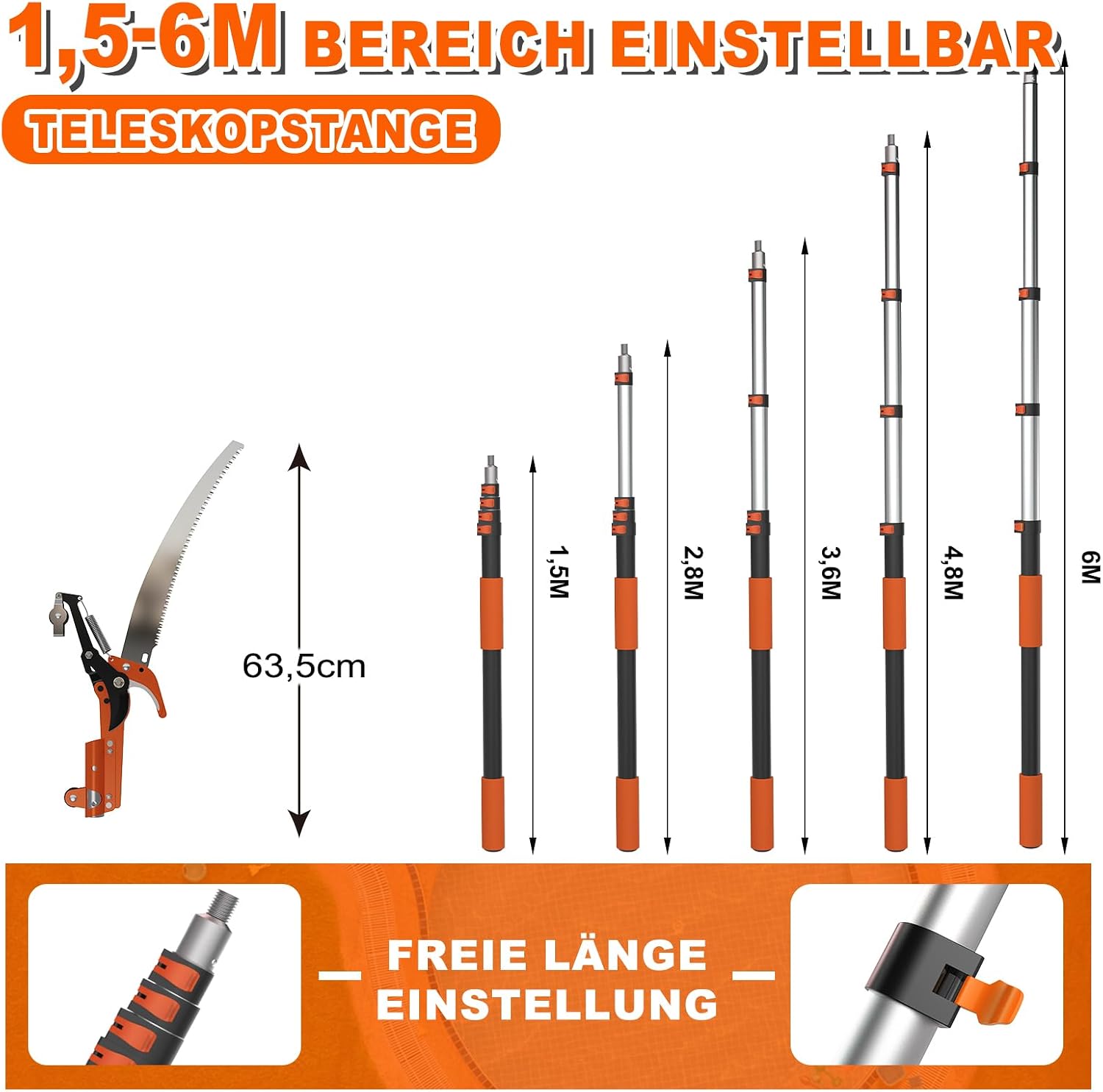 Detalle 2 de SISUPASSIE 6m Hochentaster mit Teleskopstiel – 2-in-1 Baumschere für Hof und Garten