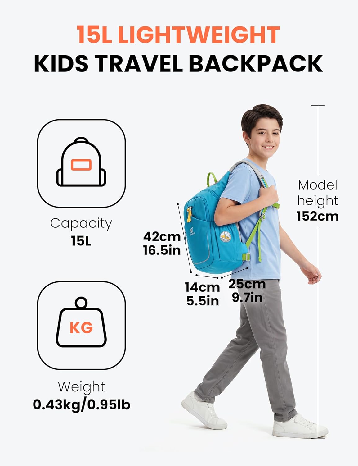 Detalle 2 de SKYSPER Kinderrucksack 15L – leichter Wanderrucksack für Kinder (ab ca. 7–14 Jahre) mit Hydrationsfach & Sicherheits-Pfeife
