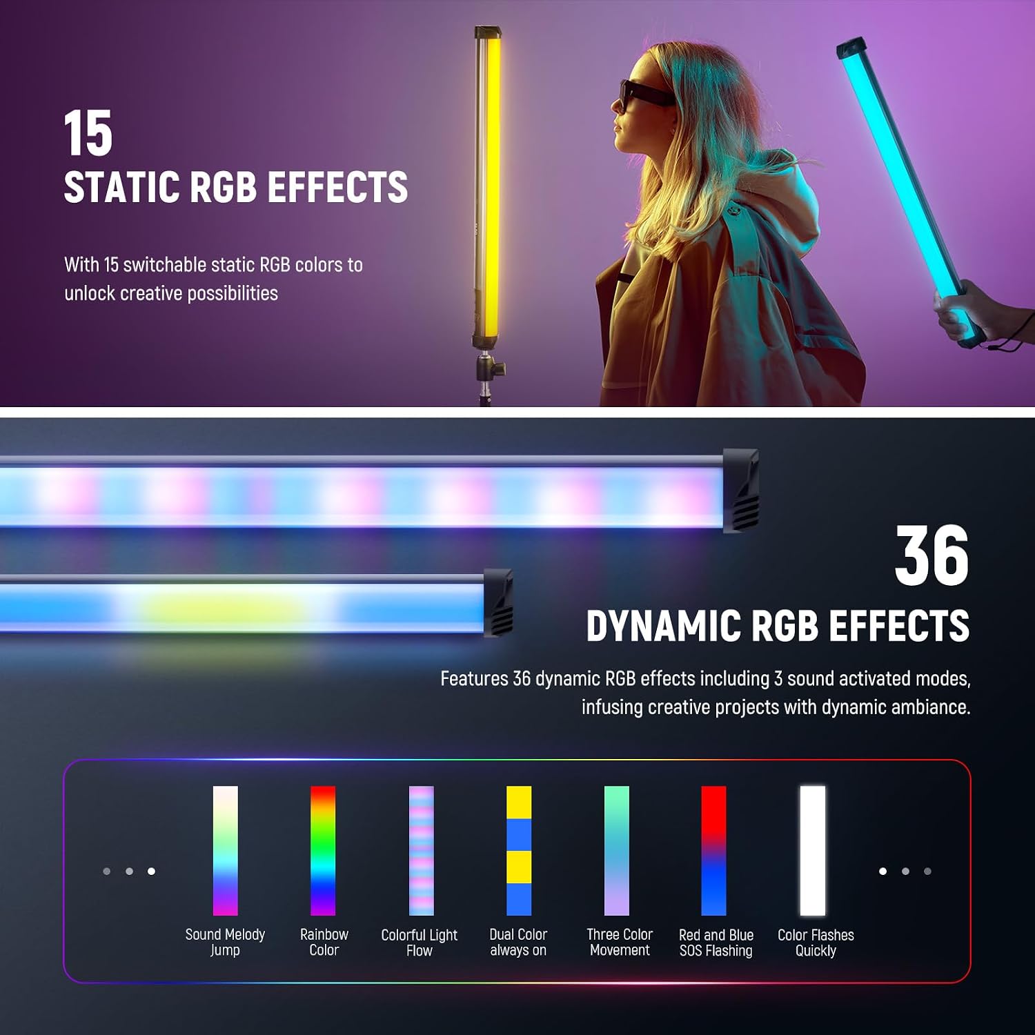 Detalle 2 de NEEWER BASICS SL50 21" Magnetic RGB Light Wand — CRI95, 14W, 4000mAh