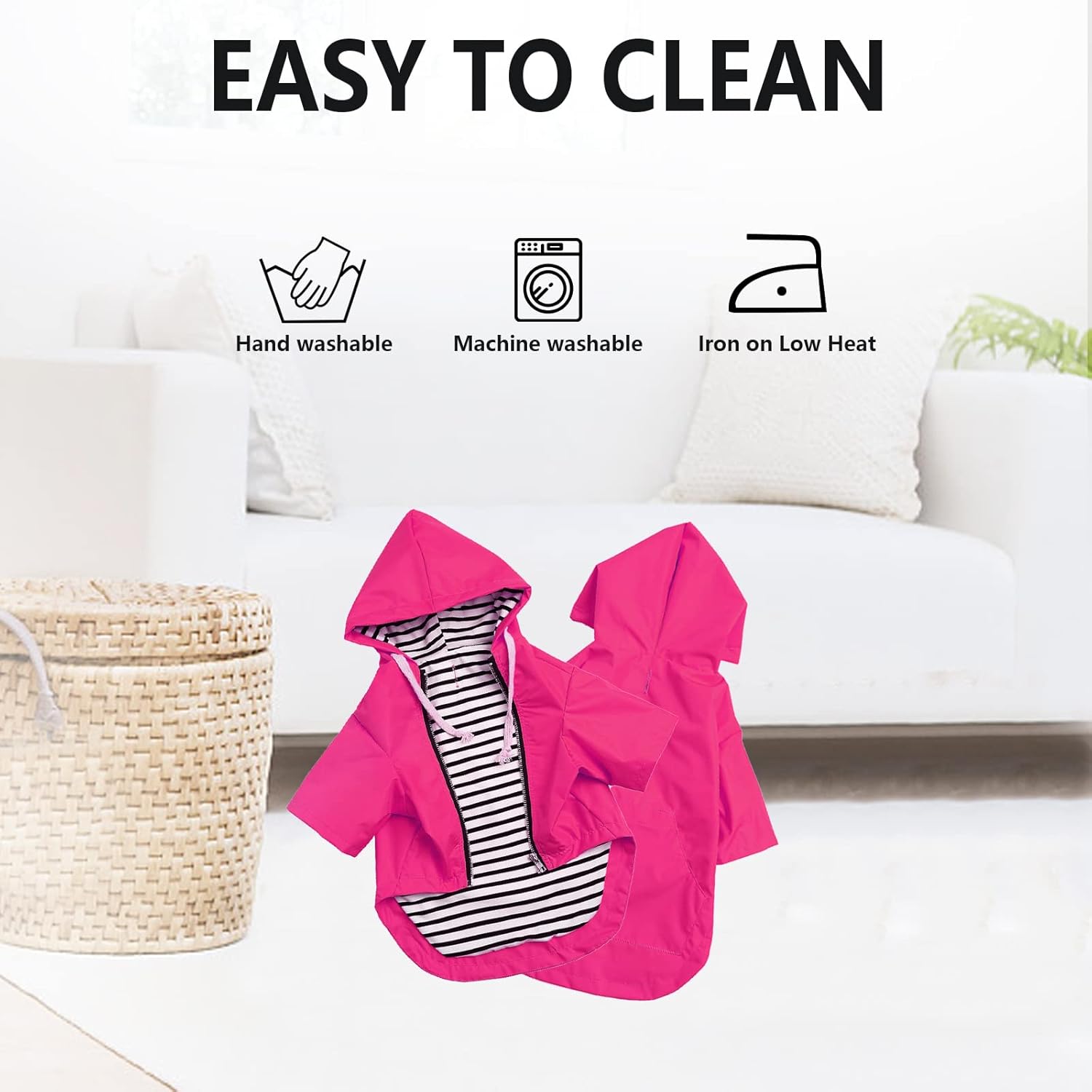 Thumbnail 6 de Morezi waterproof dog raincoat with legs, zip closure and harness hole (Pink, S)