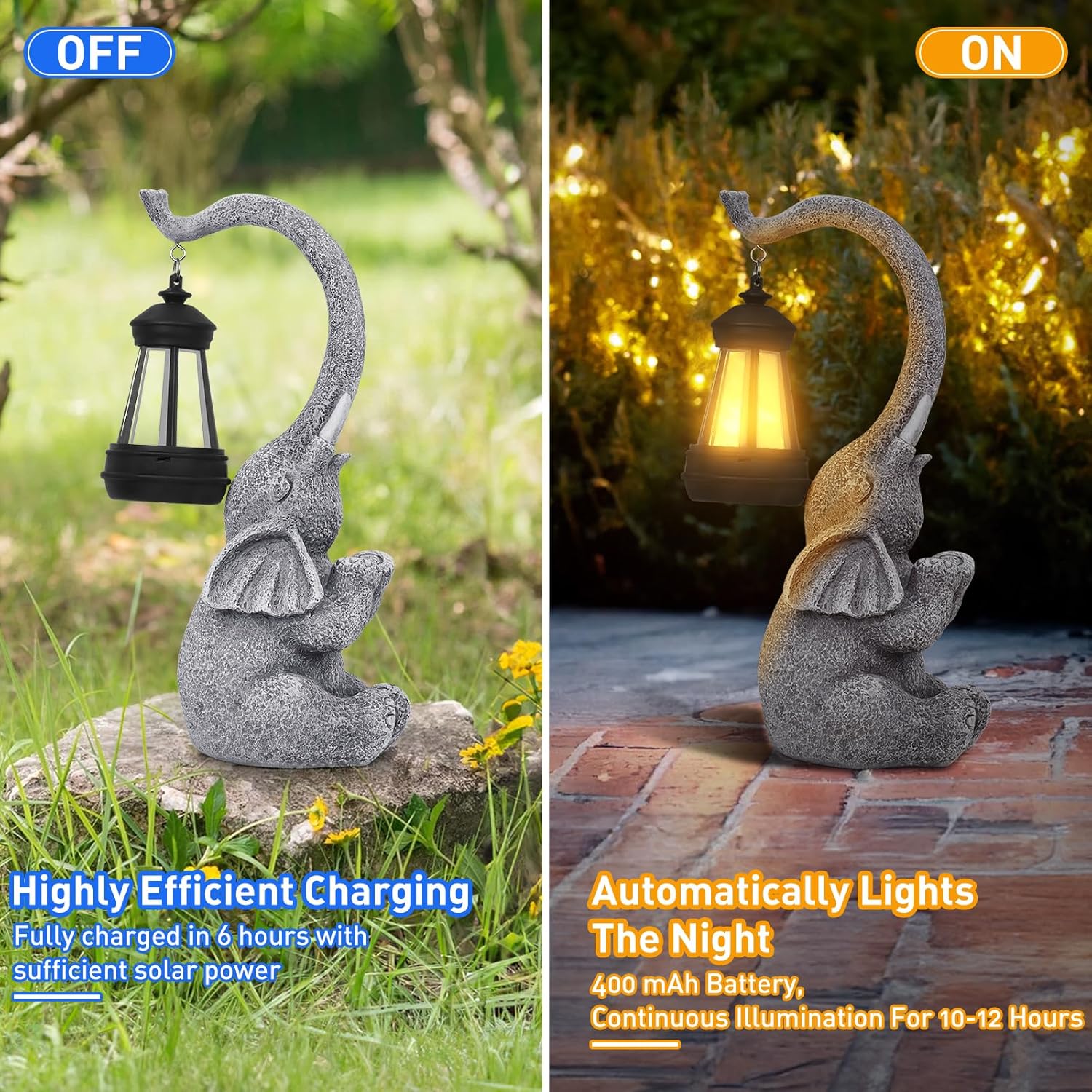 Thumbnail 2 de RICHIE Solar Elephant Statue Garden Ornament with Warm LED Lantern Lights