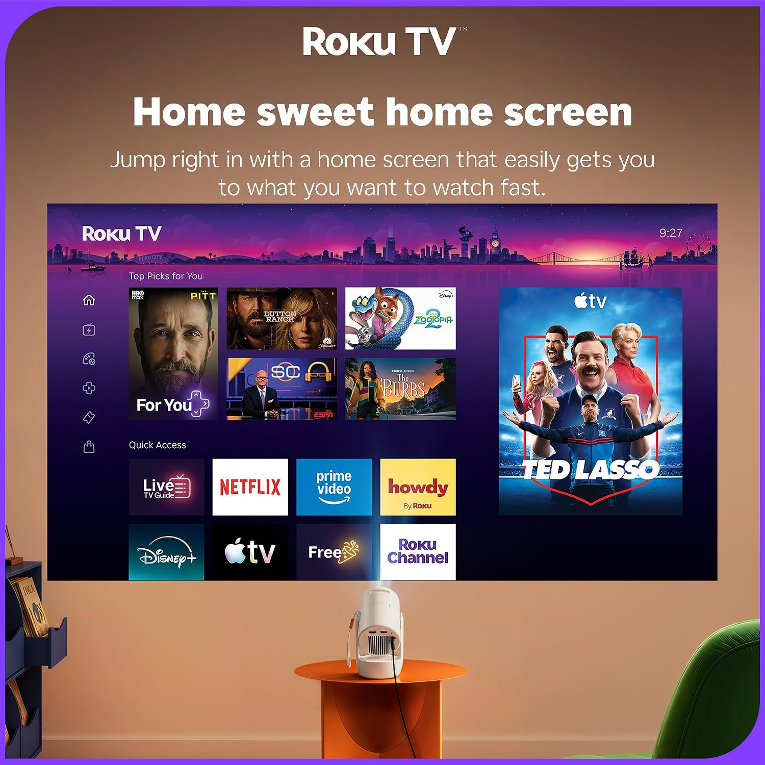 Detalle de Aurzen Roku TV mini projector with 180° rotation